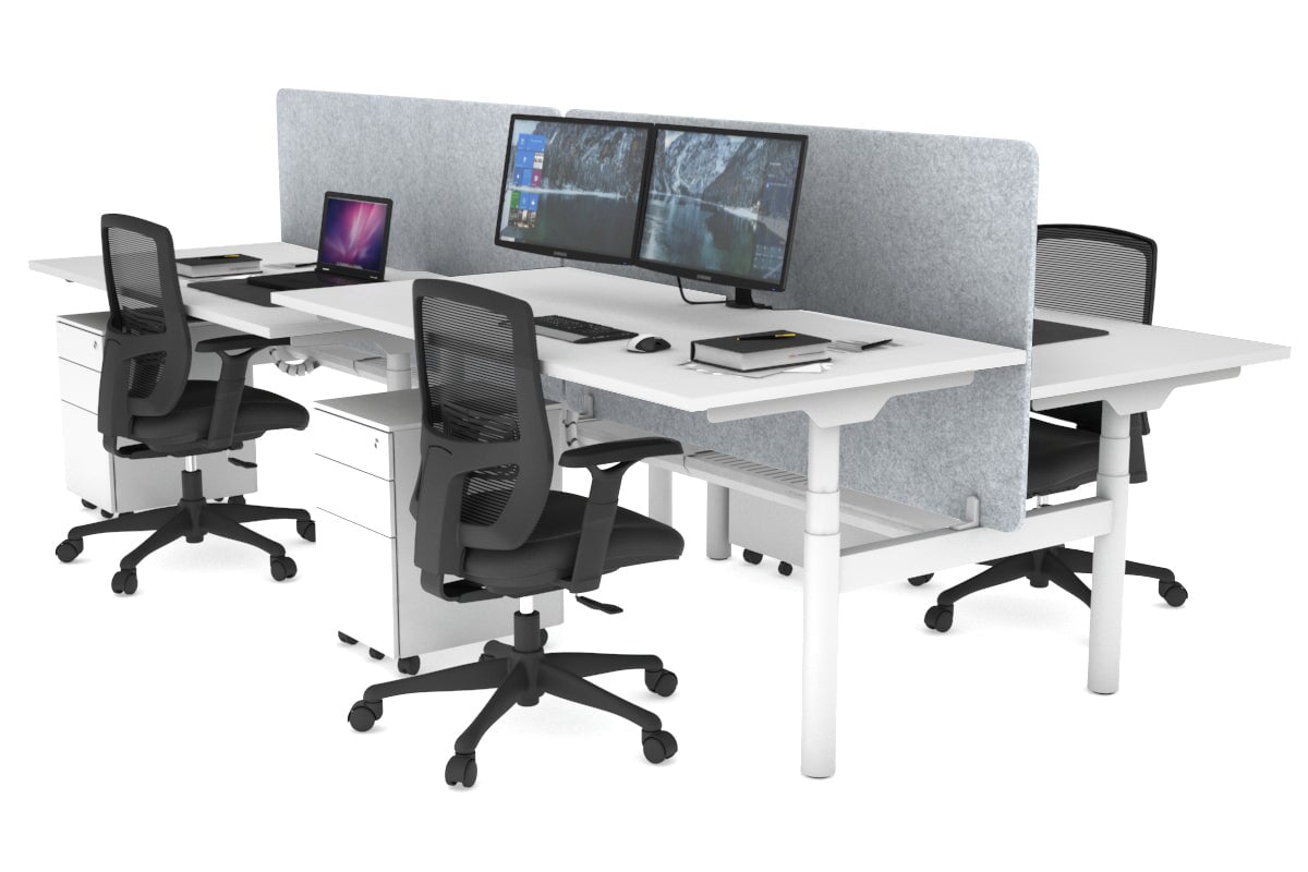 Flexi Premium Height Adjustable 4-Person H Bench Workstation - White Frame [1400L x 800W with Cable Management] - Ideal for Office, Coworking Spaces & Home Offices