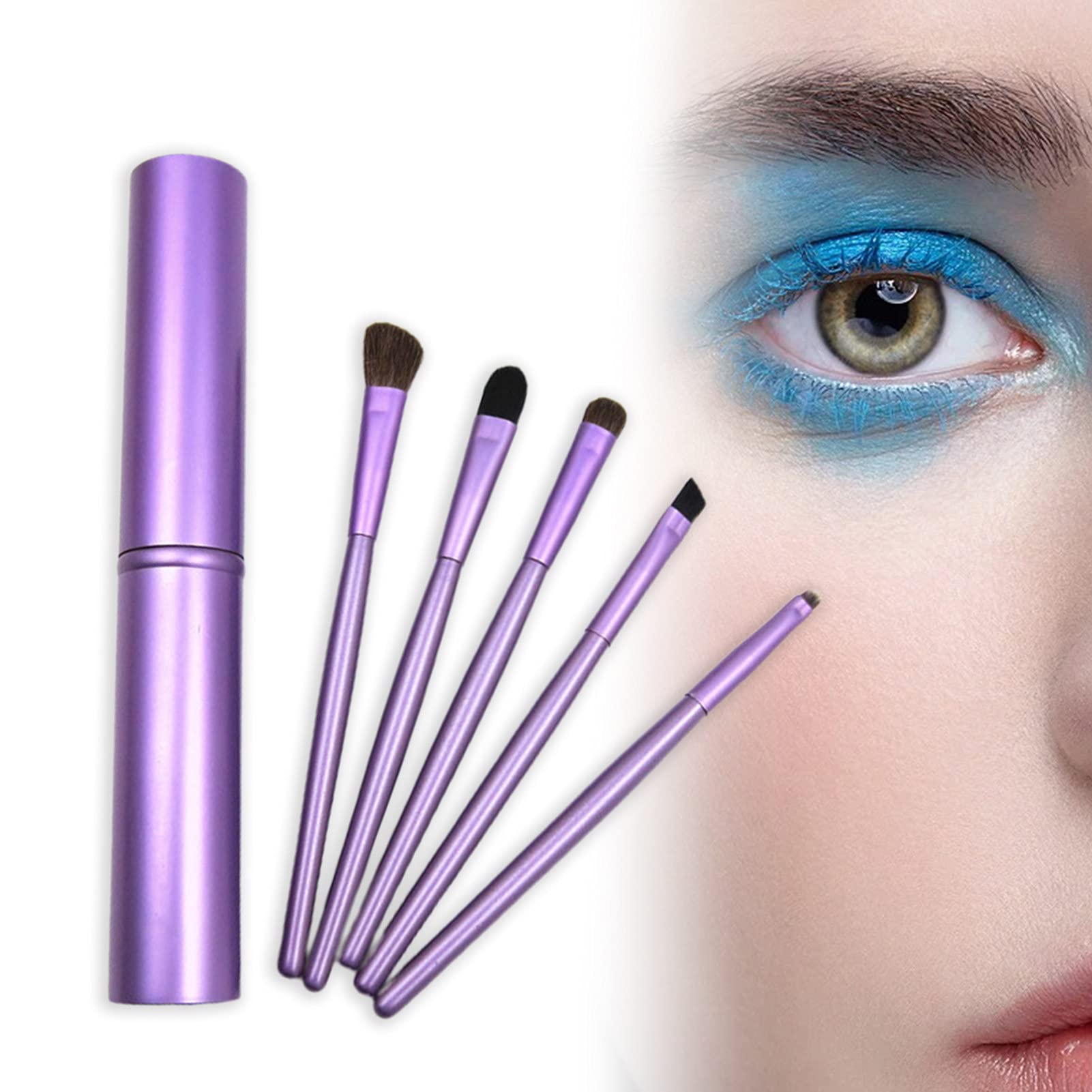 Professional 5-Piece Makeup Brush Set - Soft Bristles, Aluminum Tube Handle for Eyeshadow & Eyeliner | Portable Travel Beauty Kit (Purple) | Perfect for On-the-Go Makeup Application & Touch-Ups