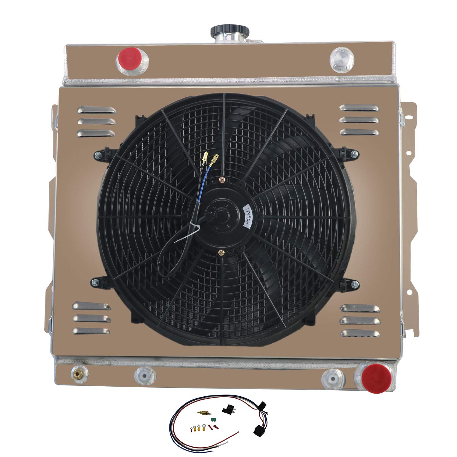 High-Performance All-Aluminum Radiator for 1970-1979 Dodge D100/D150/D200/D250/Ramcharger/Challenger/Coronet/W200/W300/B200/B300/B100 Van & Plymouth Trailduster - 3-Row Cooling System with Shroud & Fan Relay Kit - Perfect for Off-Roading, Towing & Hot Weather Driving