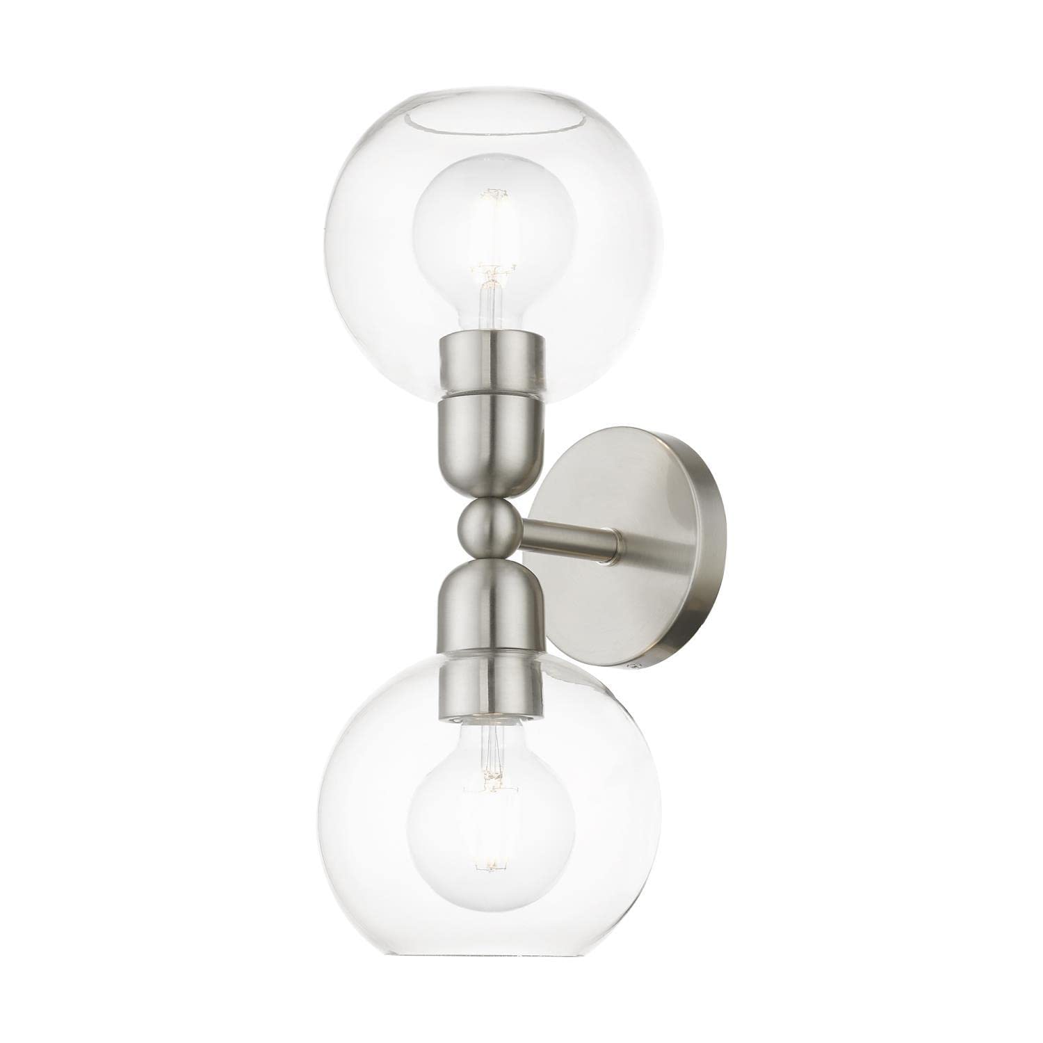 Livex Lighting 16972-91 Downtown Sphere Vanity Sconce - Brushed Nickel Finish for Bathroom & Bedroom Wall Lighting