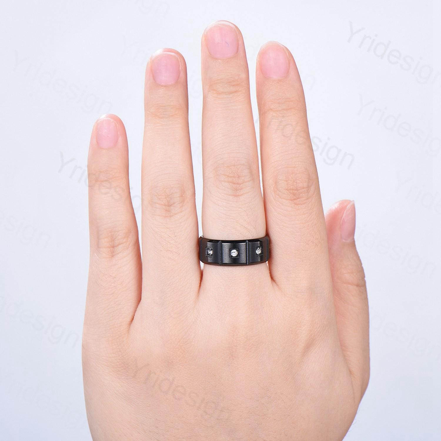 Black Gold Brushed Finish Men's Wedding Band - Unisex Moissanite Ring for Men & Women, Anniversary Stacking Ring, Matching Couple Band, Promise Gift for Him & Her - Perfect for Weddings, Engagements & Special Occasions