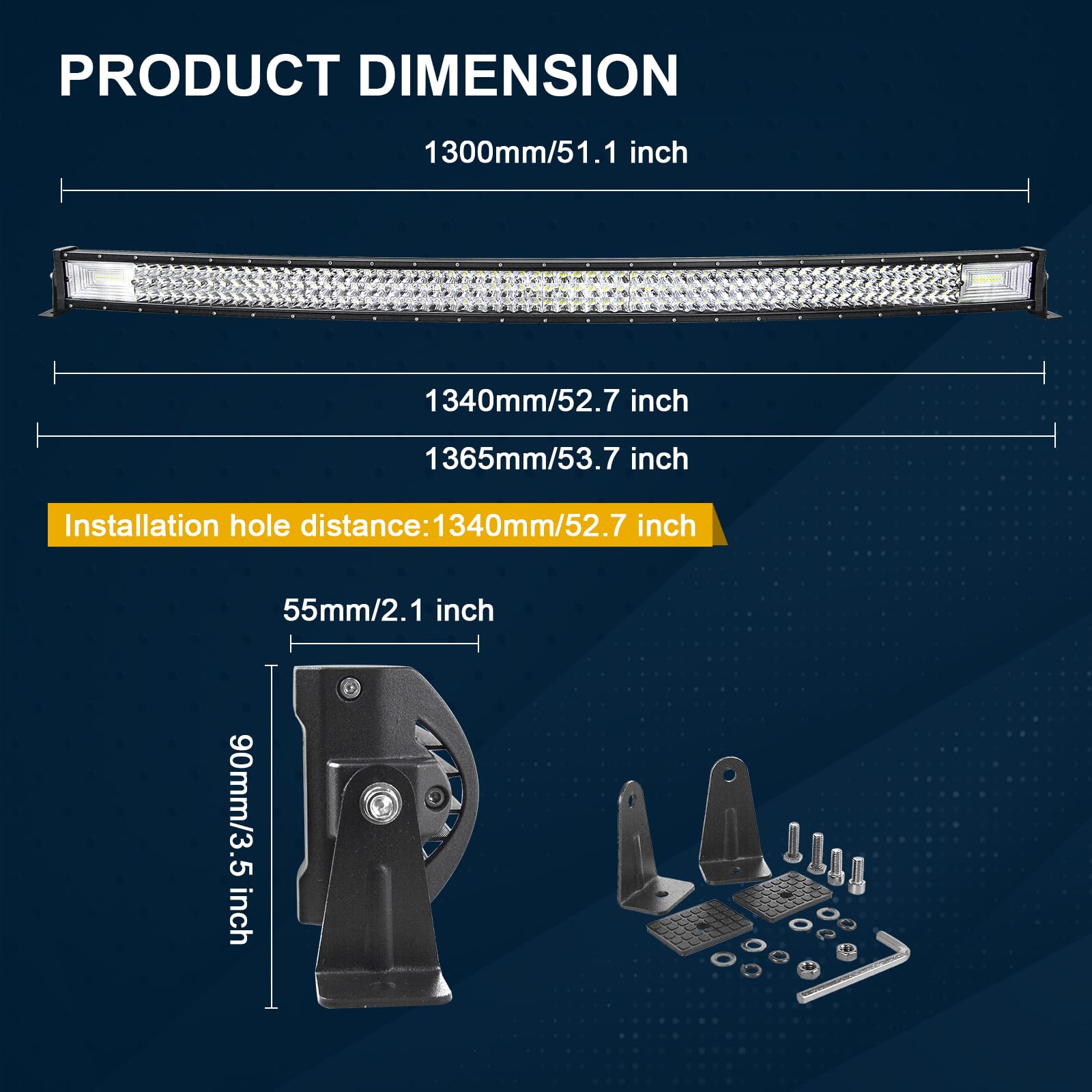SKYWORLD 52 Inch 675W Slim Curved LED Light Bar - Spot Flood Combo Beam Off-Road Driving Lights with 12V Wiring Harness - Waterproof Fog Lamps for Cars, Trucks, ATV, UTV, Boats & Tractors - Perfect for Night Driving, Off-Road Adventures & Work Lighting