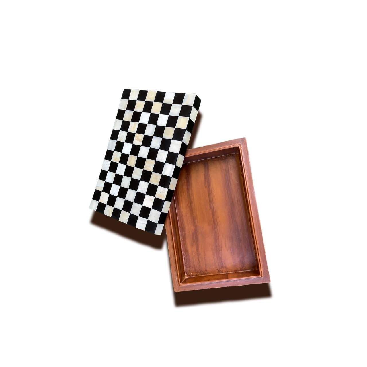 Handmade Black & White Bone Checkered Inlay Box - Chess Pattern Storage Organizer | Multipurpose Jewelry & Keepsake Box for Home Decor & Gift Giving