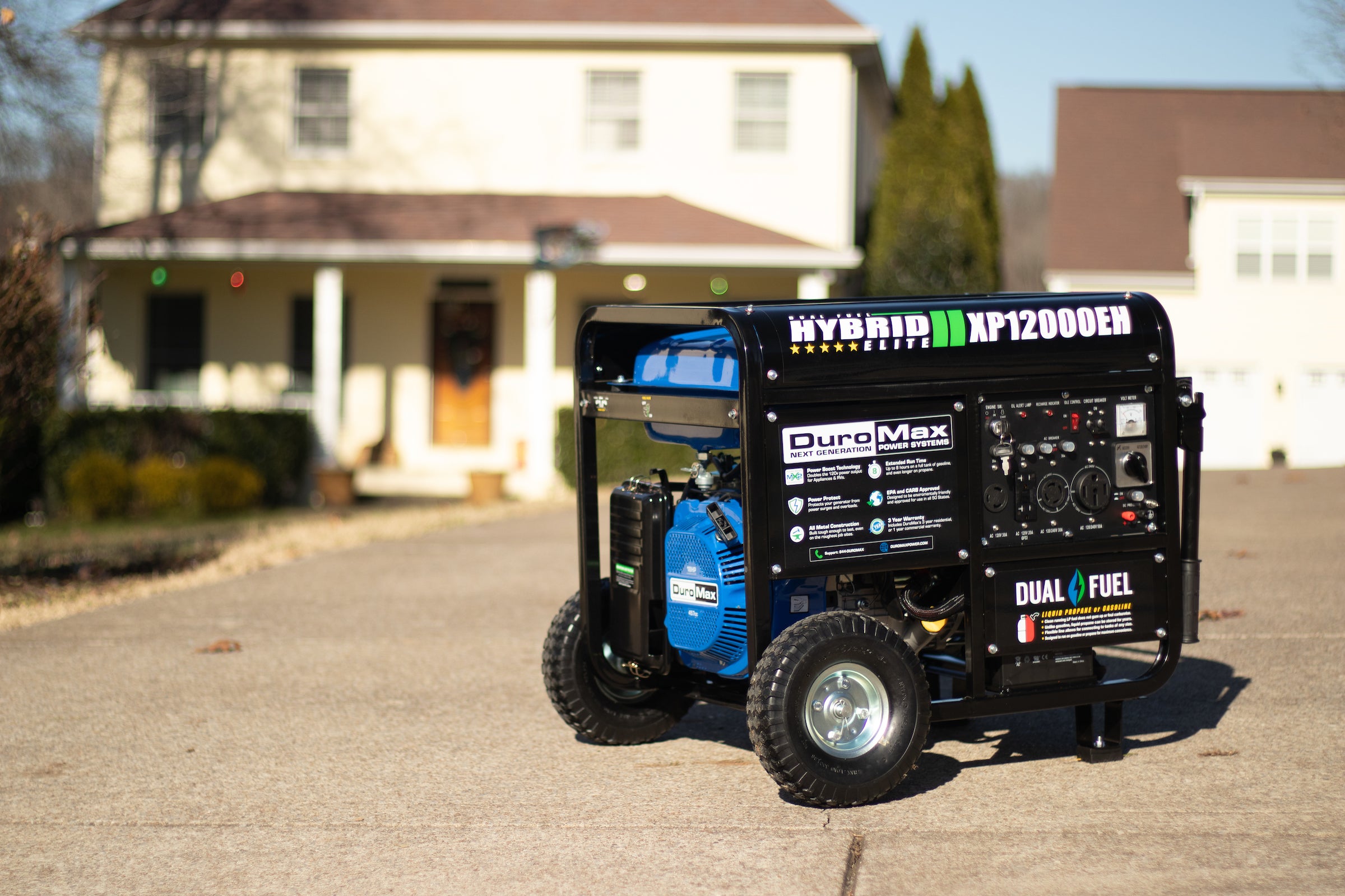 12,000 Watt Dual Fuel Portable Generator - Gas & Propane Powered for Home Backup, Camping & Outdoor Use
