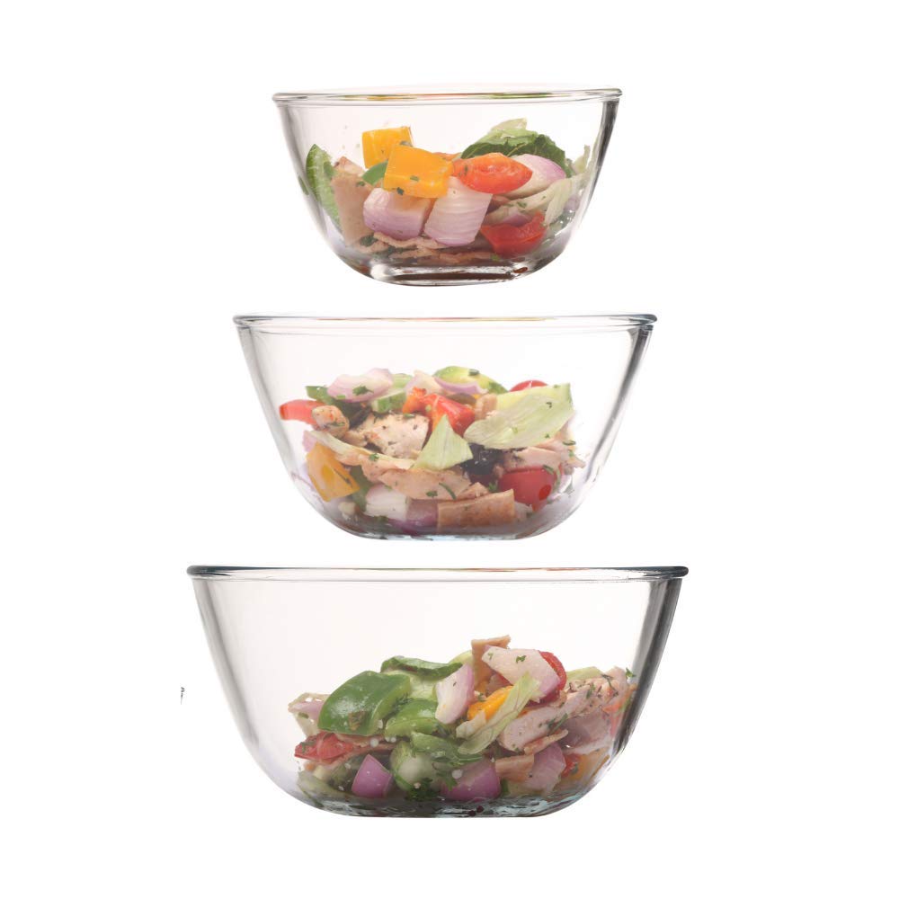 Borosilicate Glass Mixing Bowls Set - 400ml, 1050ml, 1650ml Microwave & Oven Safe - Transparent Heat-Resistant Kitchen Bowls for Baking, Mixing, Food Prep & Storage