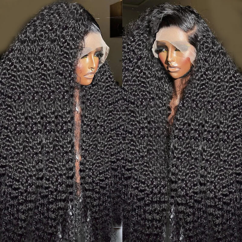 Eullair Voluminous Sleek Tangle-Free Kinky Curly Lace Frontal Wig | Invisible Lace Human Hair Wig for Black Women | Perfect for Daily Wear, Parties & Special Occasions
