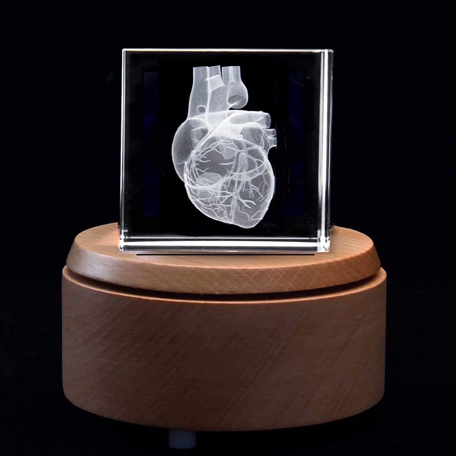 3D Human Heart Anatomical Model - Laser Etched Crystal Glass Cube Paperweight with LED Base - Perfect Science Gift for Doctors, Students & Anatomy Enthusiasts - Great for Office Desk, Medical Education & Home Decor