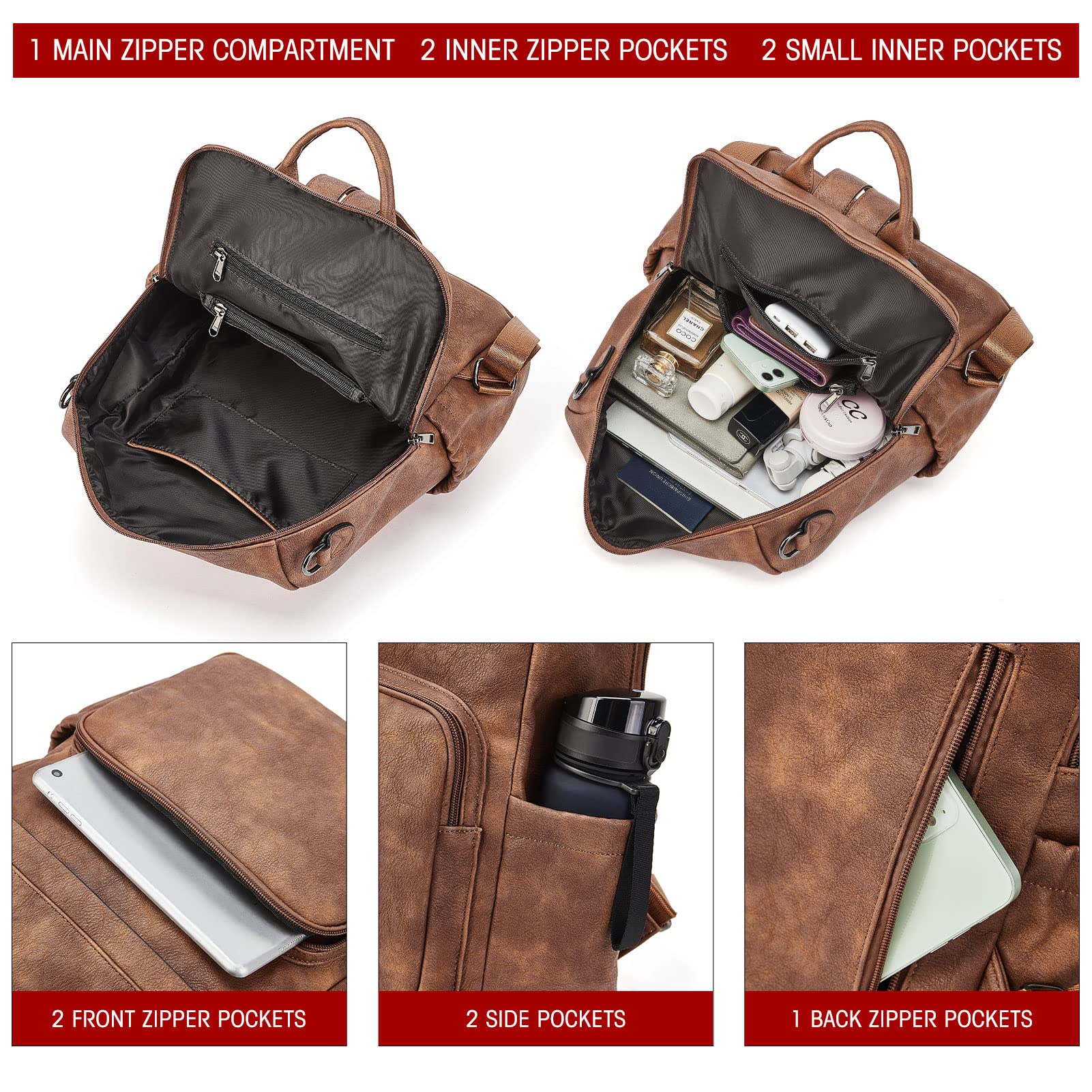 Stylish Leather Convertible Backpack Purse for Women - Large Fashion Designer Shoulder Bag for Travel, Work & Daily Use