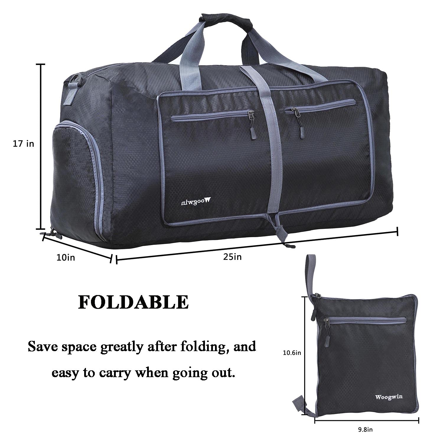 Woogwin Travel Duffel Bag - Large Foldable Waterproof Overnight Bag for Beach, Swim, Pool, Sports & Gym - Perfect for Weekend Getaways & Outdoor Adventures