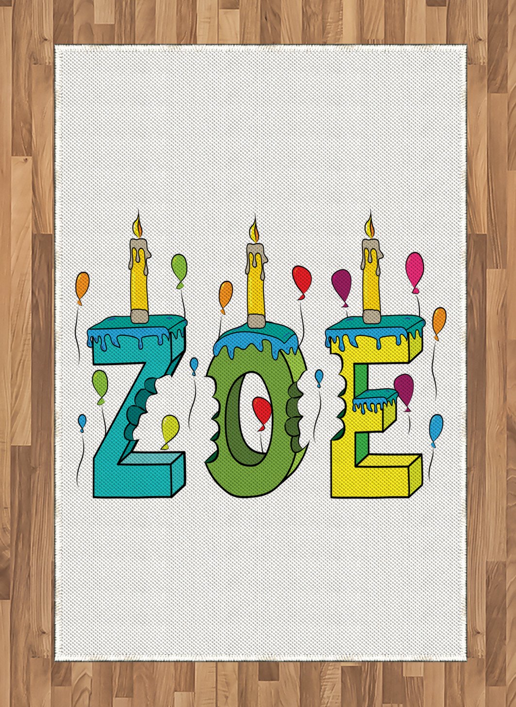 Ambesonne Zoe Area Rug - Colorful Social Gathering Themed with Birthday Candles Pattern, Flat Woven Accent Rug for Living Room, Bedroom, Dining Room - 4' x 5' 7