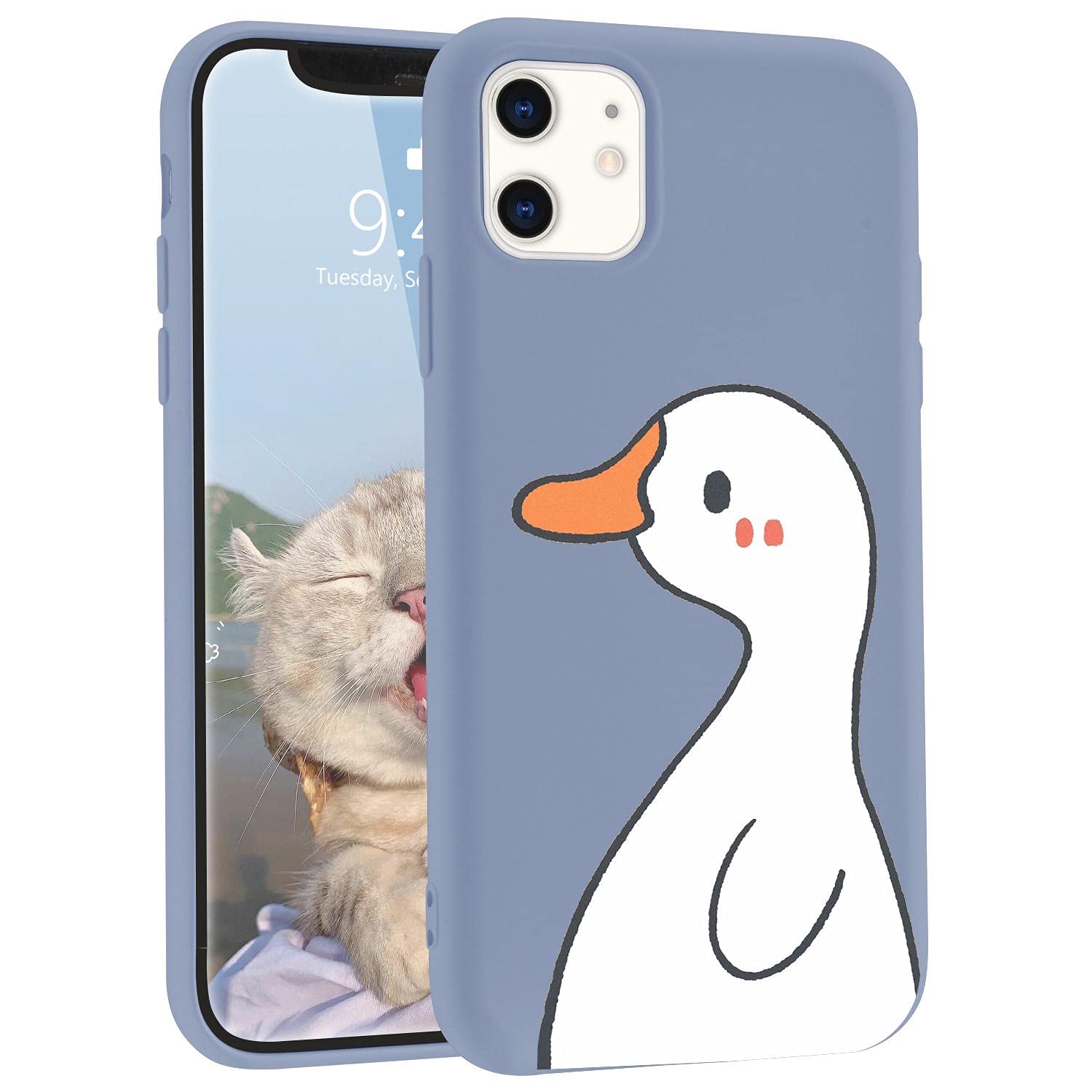 Cute Cartoon Duck iPhone 12 Mini Case - Kawaii Animal Blue Liquid Silicone Soft Gel Rubber Phone Cover for Women & Girls | Perfect Gift for Birthday, Valentine's Day & Everyday Protection