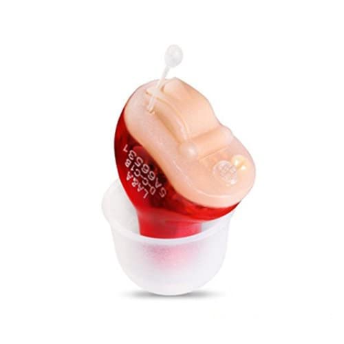 Premium CIC Invisible Hearing Amplifier - Noise Cancelling Mini Sound Amplifier with Background Noise Reduction | Right Ear (Red) | Designed in USA | Ideal for Meetings, TV Watching & Outdoor Activities
