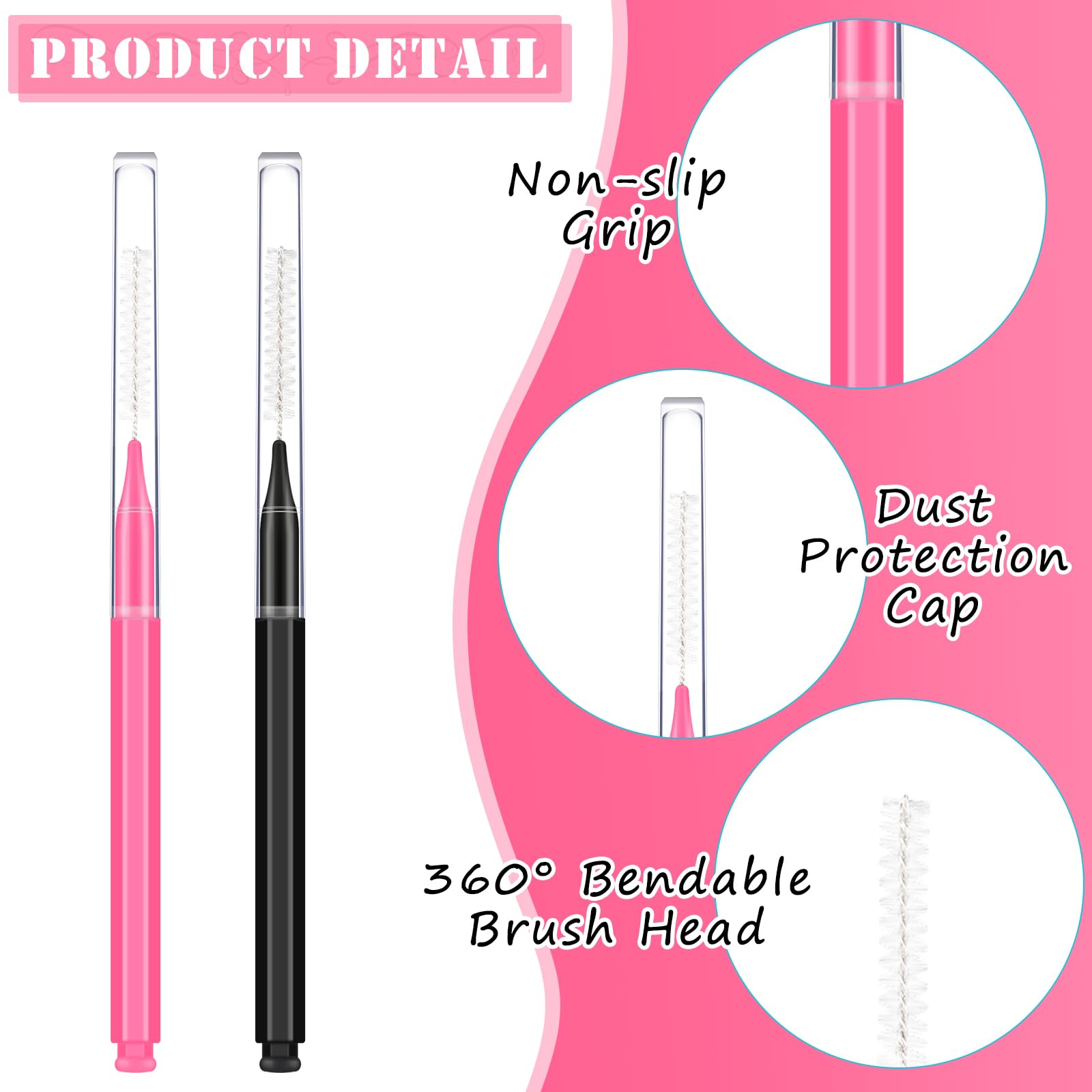Patelai 150-Piece Micro Eyebrow Brush Set with Cap - Brow Lamination Spoolie Comb & Lift Tools for Eyelash Extensions & Eyebrow Styling (Black, Pink) | Perfect for Salon Professionals & DIY Beauty at Home