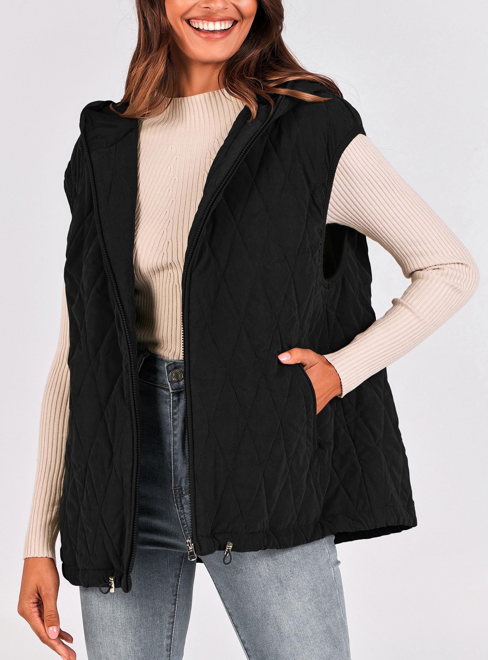 PRETTYGARDEN Women's Sleeveless Hooded Zip-Up Vest Jacket - Lightweight Fall Spring Outerwear for Casual Wear, Layering & Outdoor Activities