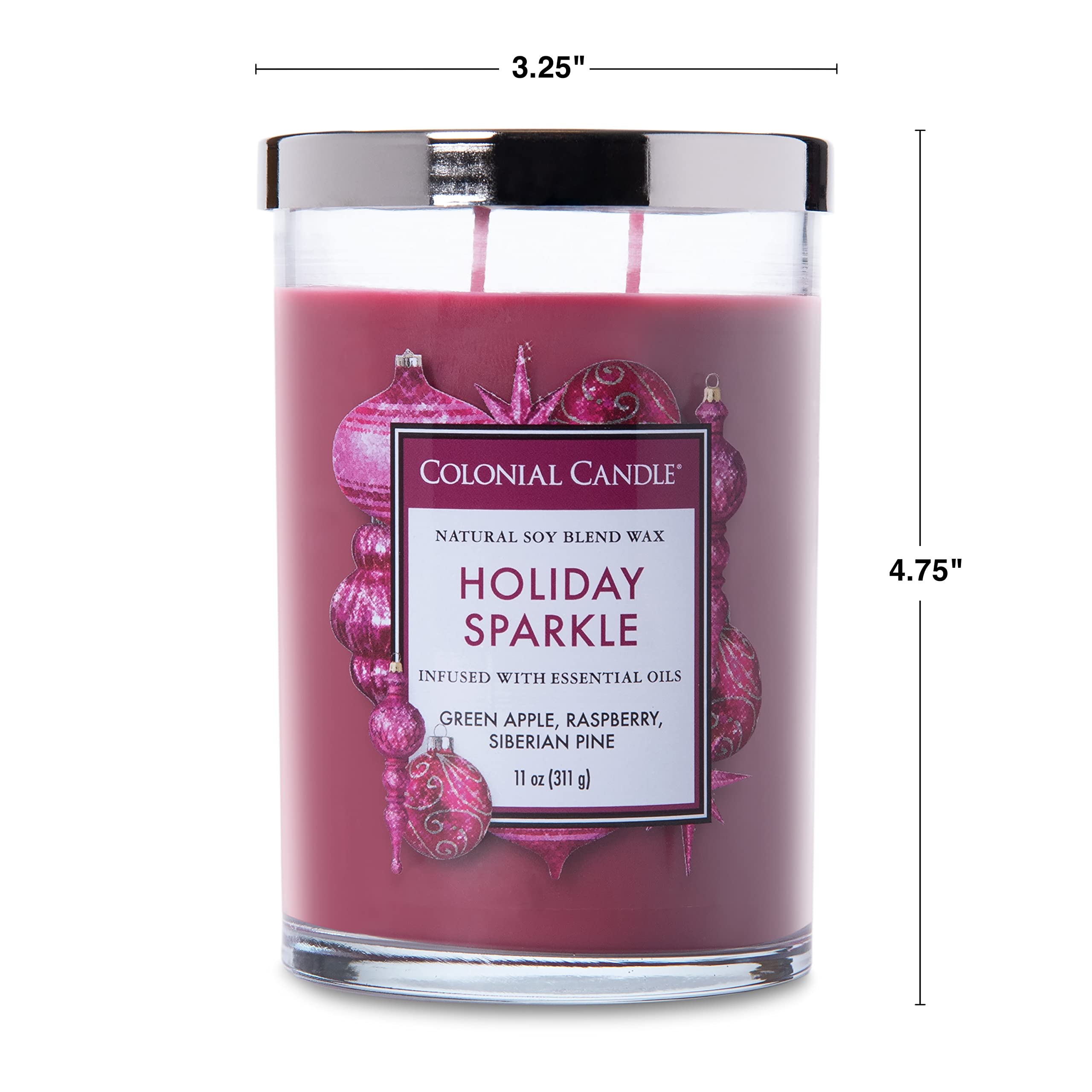 Colonial Candle Holiday Sparkle Scented Jar Candle - Classic Cylinders Collection, 2-Wick Purple Candle (11 oz, 80-Hour Burn) for Christmas Decor, Home Fragrance & Cozy Winter Evenings