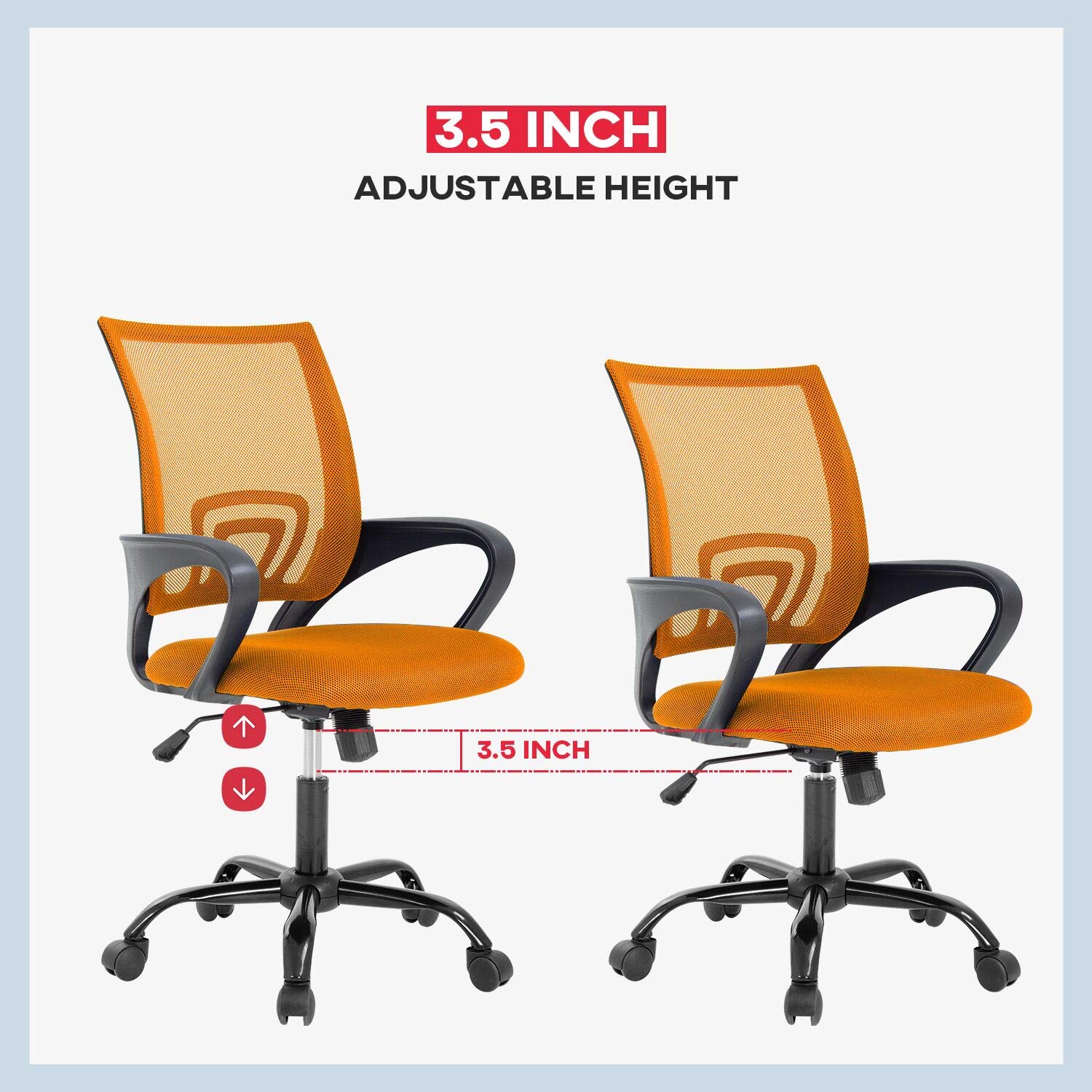 Ergonomic Mesh Office Chair with Lumbar Support - Adjustable Height, Swivel & Rolling Wheels - Modern Executive Desk Chair for Women & Men (2-Pack, Orange) - Perfect for Home Office, Gaming & Workspaces