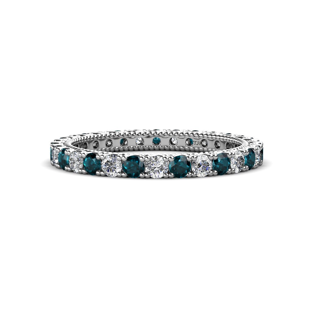 1.30-1.50ctw Diamond & London Blue Topaz Stackable Eternity Band Ring for Women in 14K White Gold - Perfect for Weddings, Anniversaries & Everyday Elegance