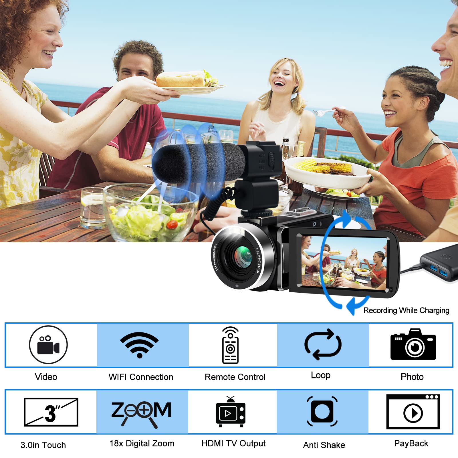 4K Ultra HD WiFi Vlogging Camera - 48MP Digital Camcorder with 18X Zoom, 3.0