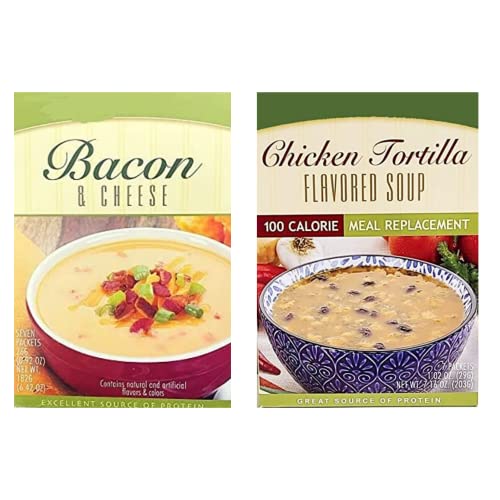 HealthyWise High Protein Soup Variety Pack - Bacon & Cheese and Chicken Tortilla Flavors (15g Protein per Serving) | Low Calorie, Low Fat, Low Carb | Keto & Ideal Protein Diet Friendly | 7 Servings per Box (2 Pack) - Perfect for Quick Lunches, Office Meals & Weight Management