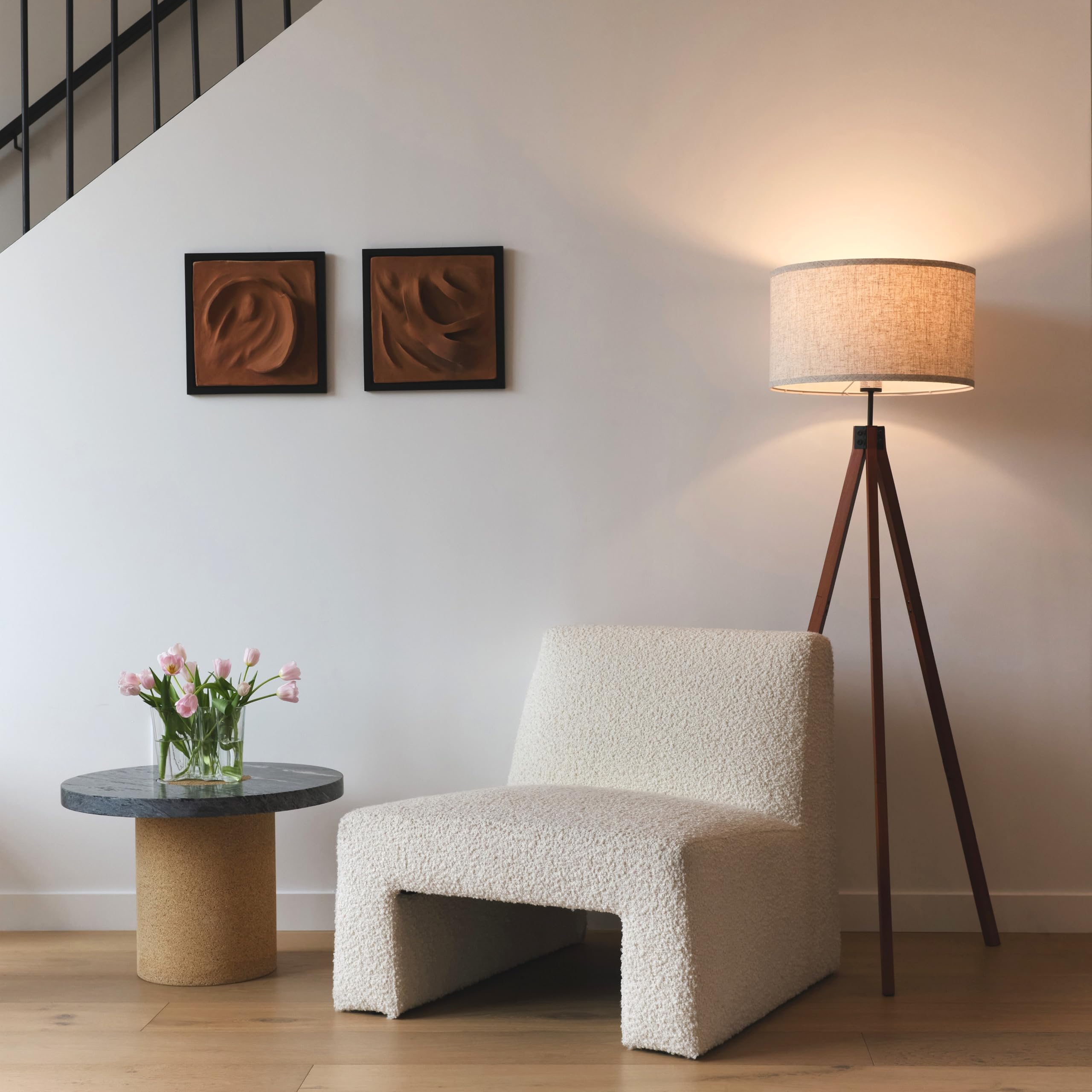 Brightech Eden Tripod Floor Lamp - Dimmable LED Standing Lamp with Solid Wood Legs for Bedroom, Office & Living Room | Modern Tree Lamp for Reading & Home Decor in Havana Brown | Perfect for Cozy Nights & Workspaces