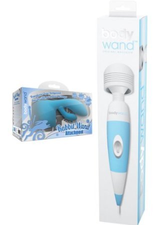 Bodywand Plug-in Blue Massager with Rabbit Attachment - Deep Tissue Muscle Relaxation for Back, Neck & Shoulder Pain Relief - Perfect for Home Spa & Post-Workout Recovery