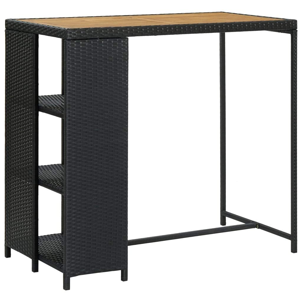 Modern Black Poly Rattan Kitchen Bar Table with Storage Rack - 47.2