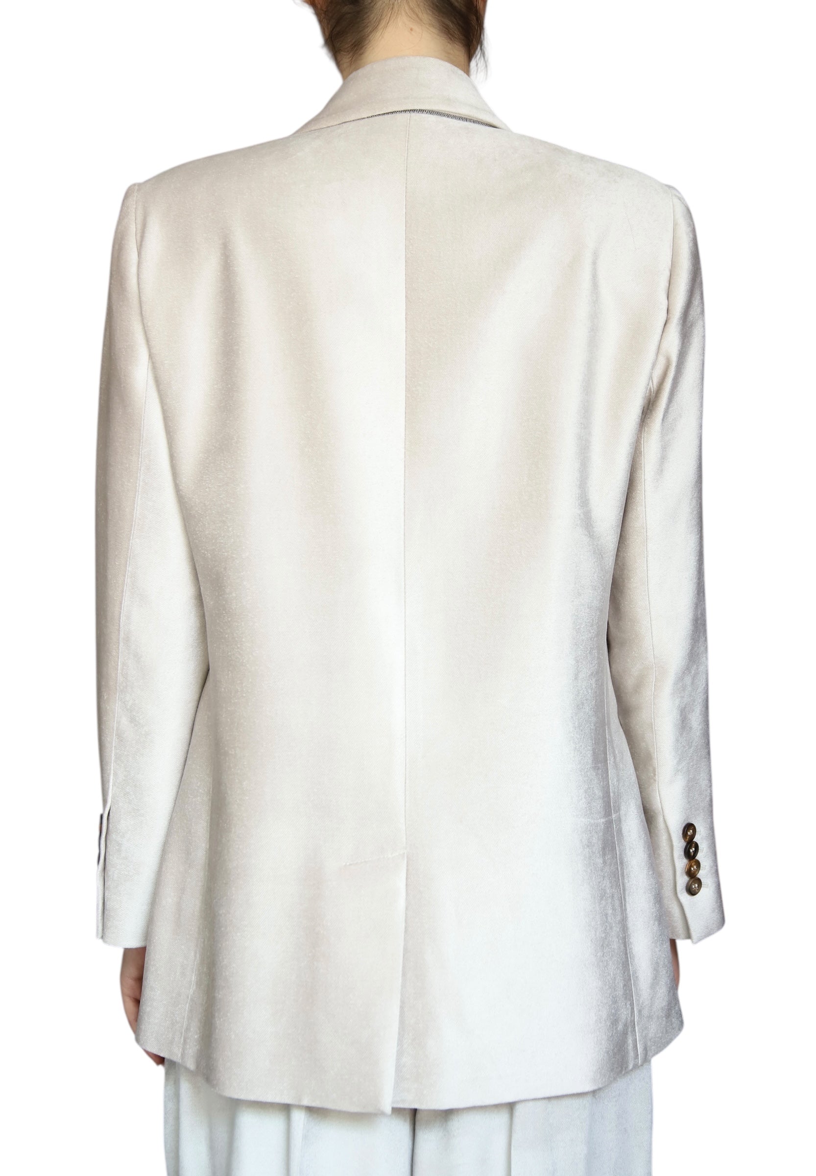 Brunello Cucinelli Women's Blush Beige Velvet Blazer Jacket - Italian Size 44 / US 8 - Elegant Evening Wear for Weddings & Special Occasions