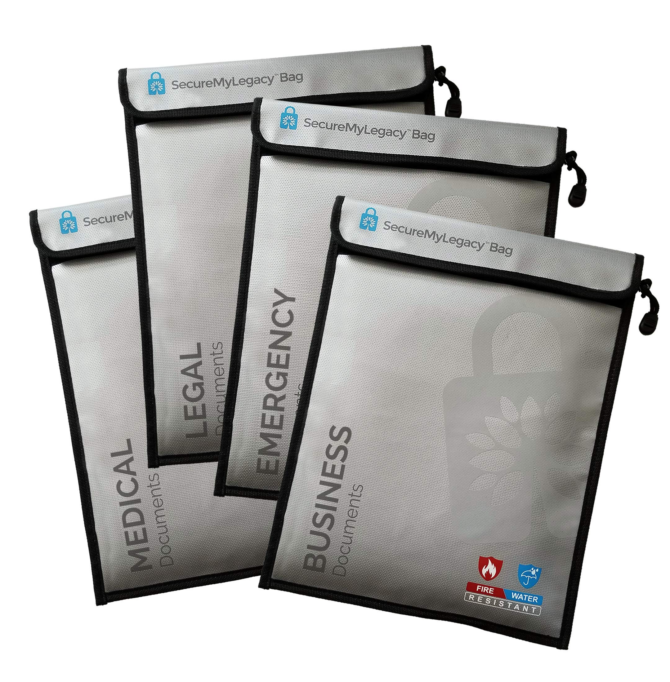 Fireproof Waterproof Document Bags - 4 Pack Secure File Organizer for Legal Papers, Passports & Cash - Fire/Water/Smoke Resistant Storage Solution for Home, Office & Emergency Preparedness