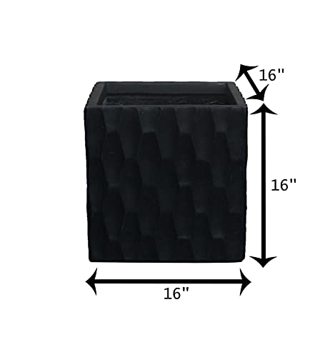 Kante RF0201C-C70221 Lightweight Concrete Retro Square Outdoor Planter in Burnished Black - Perfect for Patio, Garden, and Balcony Decor