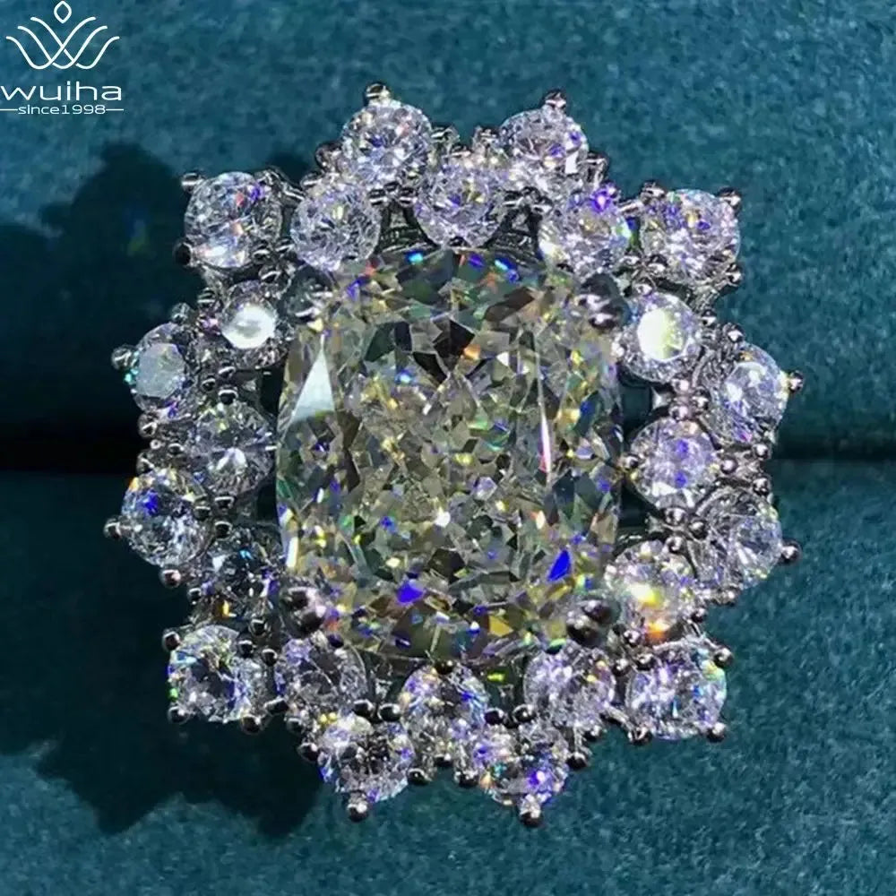 WUIHA 925 Sterling Silver 3EX Cushion Cut 6CT VVS D Color Moissanite Engagement Ring | Custom Wedding Jewelry for Brides & Proposals | Perfect for Anniversaries & Special Occasions