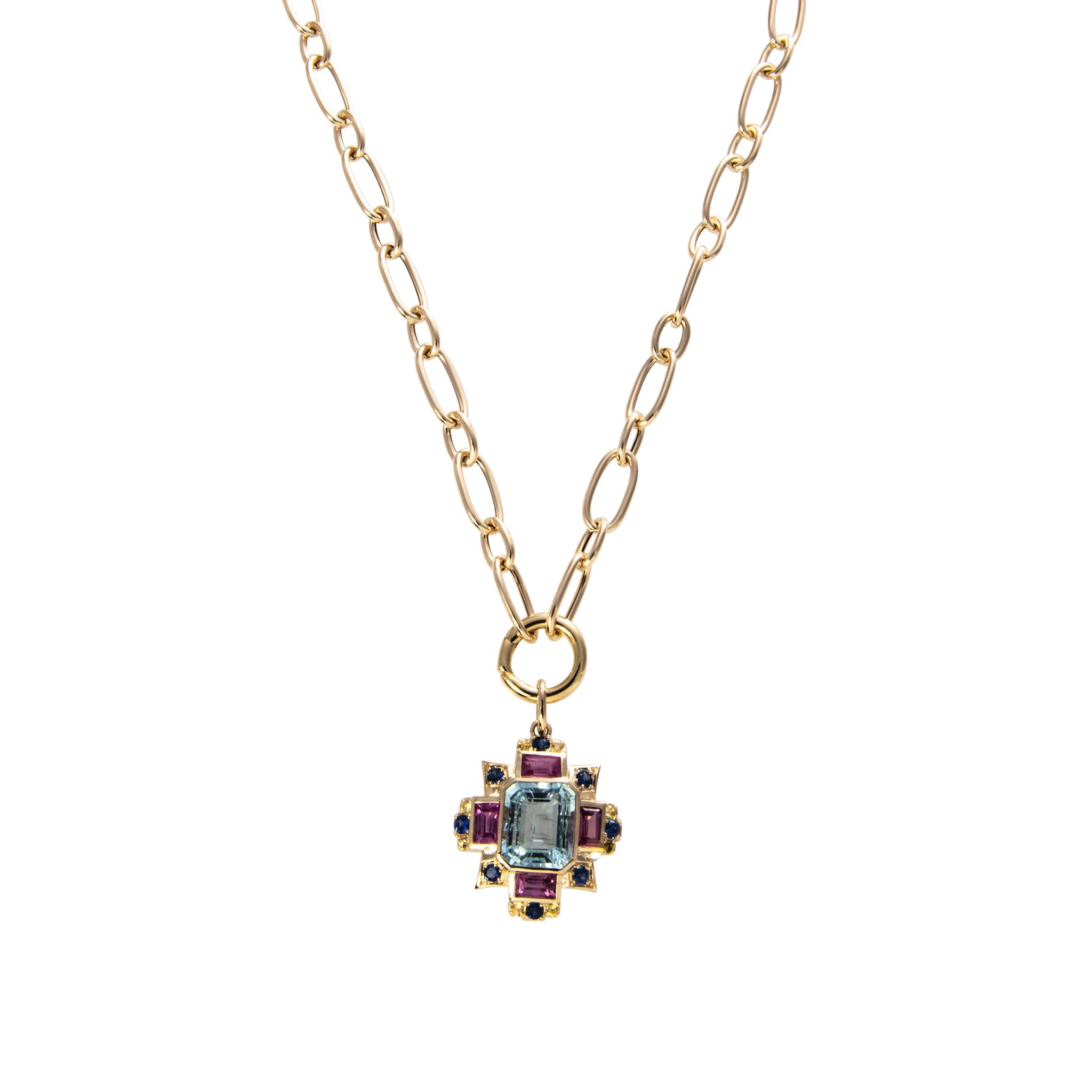 One Station Charm Holder Mixed Oval Link Necklace - Elegant Layering Jewelry for Women, Perfect for Everyday Wear & Special Occasions
