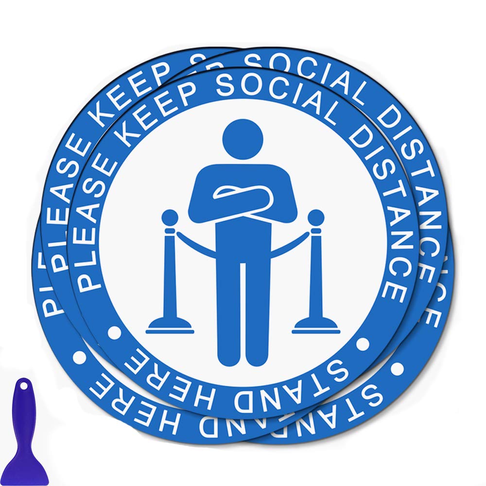 Social Distancing Floor Decals - 12 Inch Round Safety Stickers, Keep 6 Feet Apart Floor Signs for Crowd Control, Non-Slip Guidance Decals for Hospitals, Restaurants, Schools, Airports & Public Spaces (5 Pack)