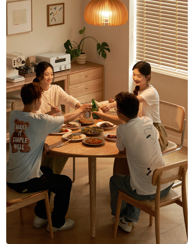 Solid Oak Wood Round Dining Table - Natural Finish, Durable & Stylish for Kitchen, Dining Room, or Outdoor Patio Use
