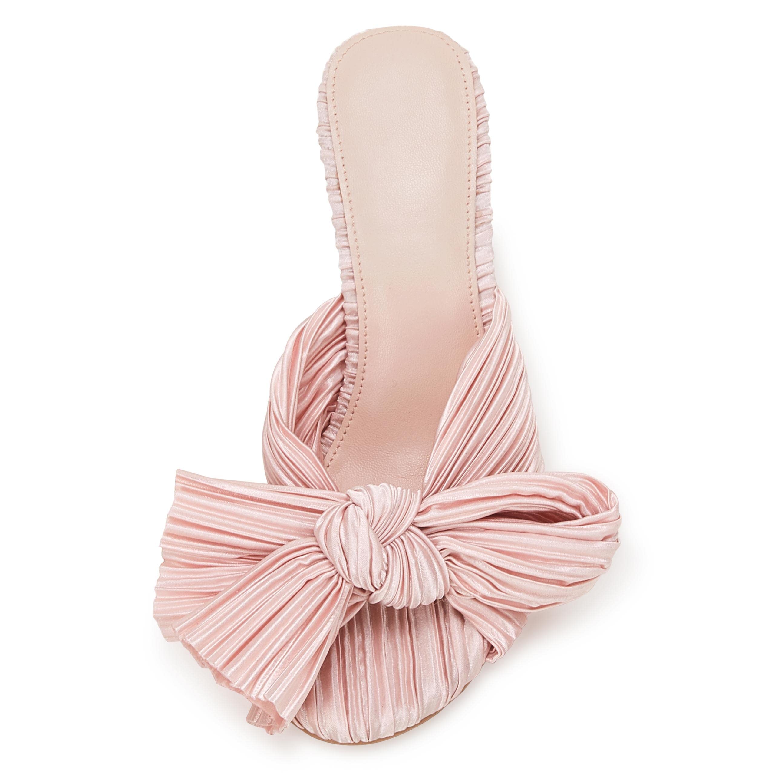 VETASTE Women's Pleated Bow Knot Heeled Sandals - Comfortable Slip On Open Toe Block Chunky Heel Slides for Bridal, Wedding, Party & Dressy Occasions