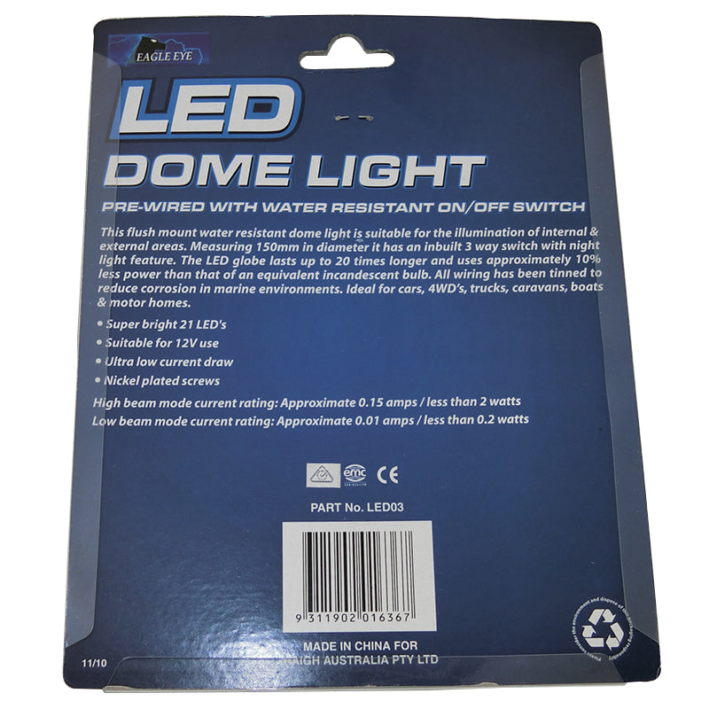 21 LED Dome Light for Caravan & Reading - 150mm with Switch (LED03) - Perfect for Camping, RV Travel & Bedside Reading