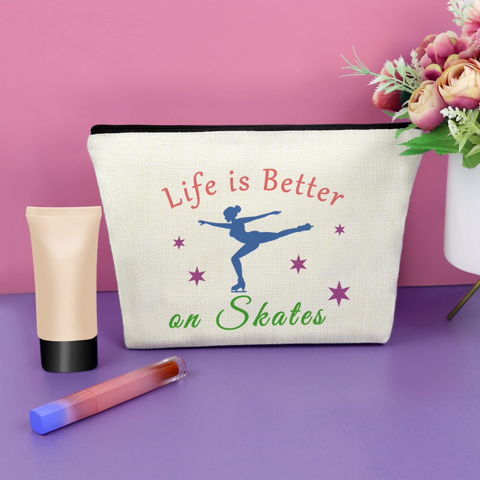 Figure Skating Makeup Bag for Women - Perfect Cosmetic Travel Pouch for Ice Skaters, Skate Lovers & Teams - Ideal Birthday, Christmas & Graduation Gift for Girls & Her - Great for Competitions, Practice & Travel