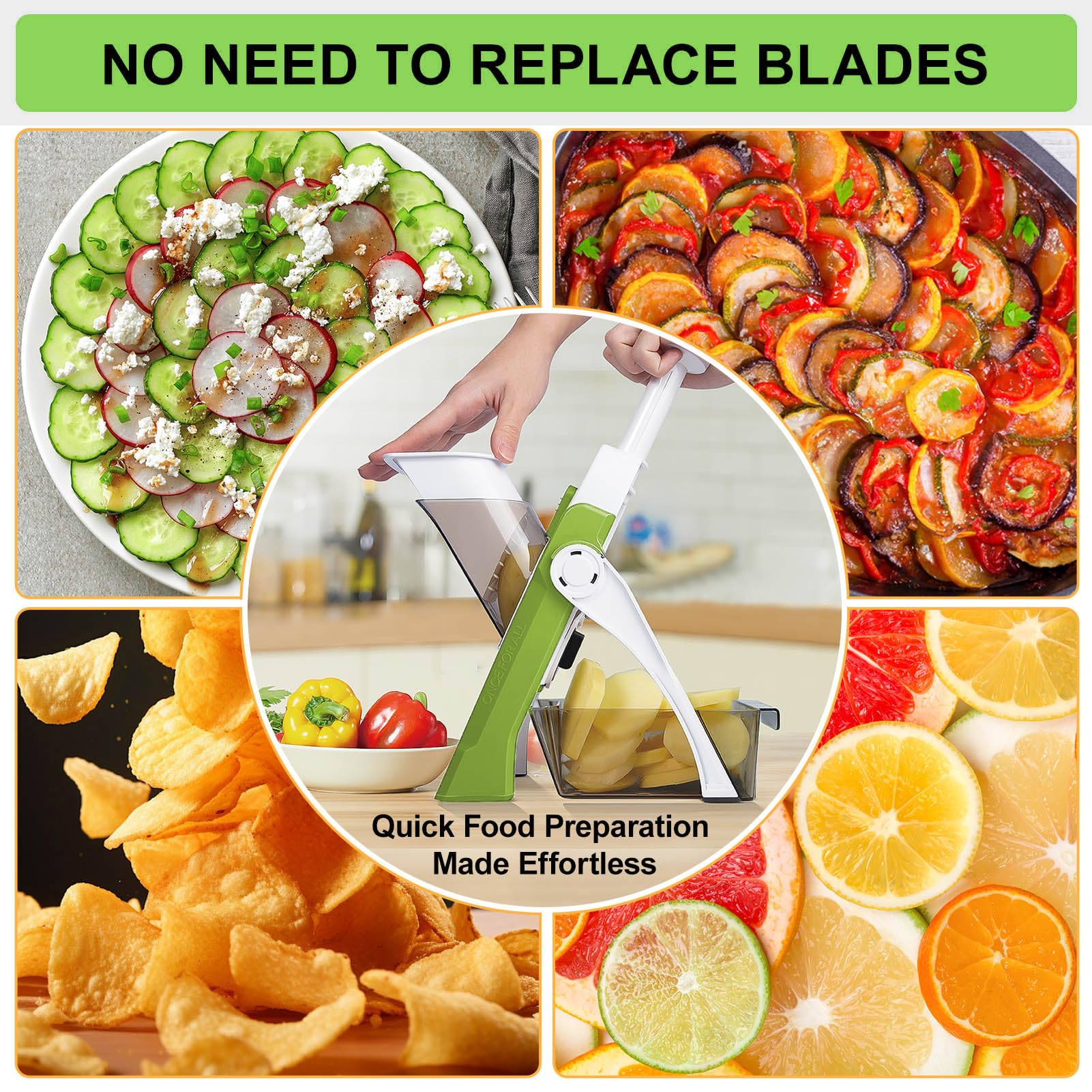 Premium Mandoline Slicer for Kitchen - Adjustable Thickness Vegetable & Potato Chip Cutter - Safe Stainless Steel Blade for Fast Slicing - Ideal for Salads, Chips, Garnishes & Meal Prep
