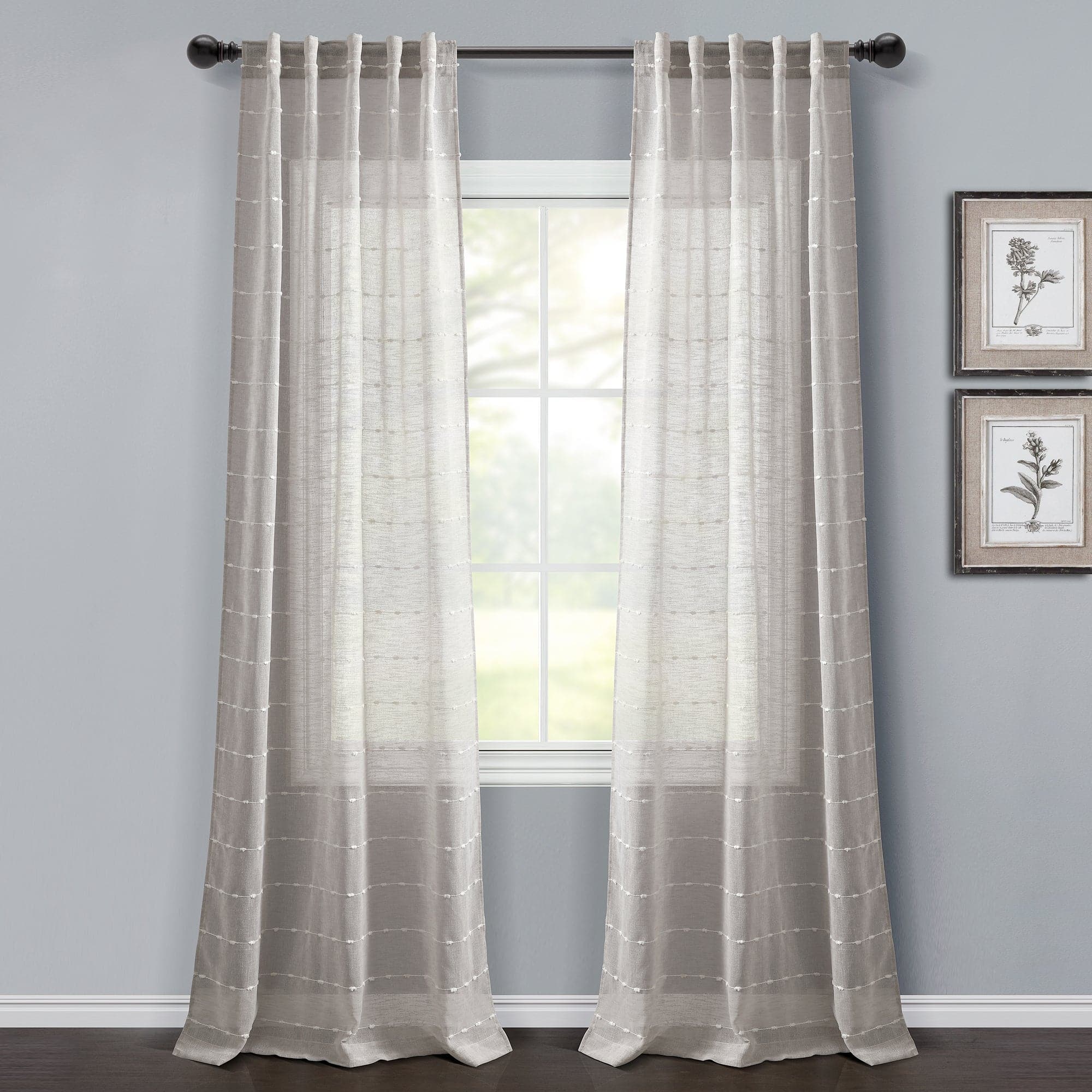 Farmhouse Style Textured Sheer Window Curtain Panels with Back Tab & Rod Pocket - Light Filtering Drapes for Living Room, Bedroom, and Dining Room Decor