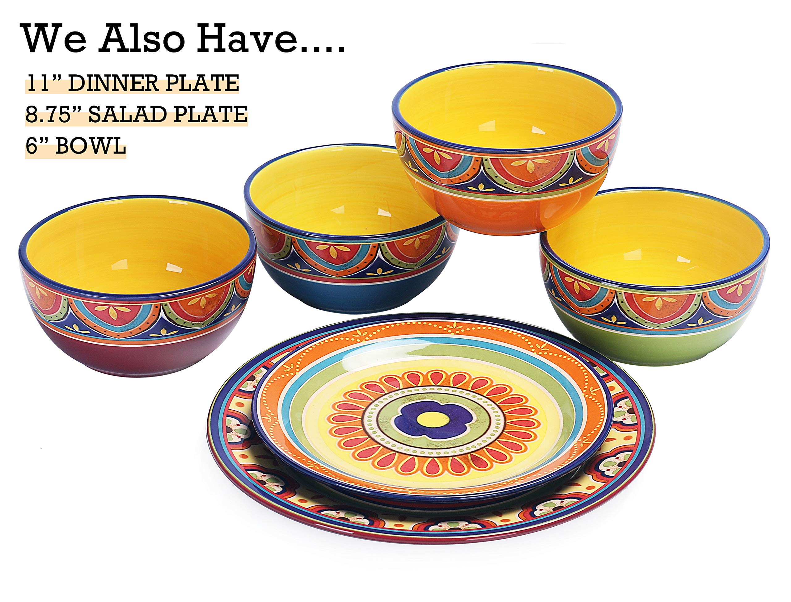 Bico Tunisian Ceramic Dinner Plates Set of 4 - 11 Inch Microwave & Dishwasher Safe Plates for Pasta, Salad, Main Course - Perfect for Family Dinners, Restaurants & Entertaining Guests