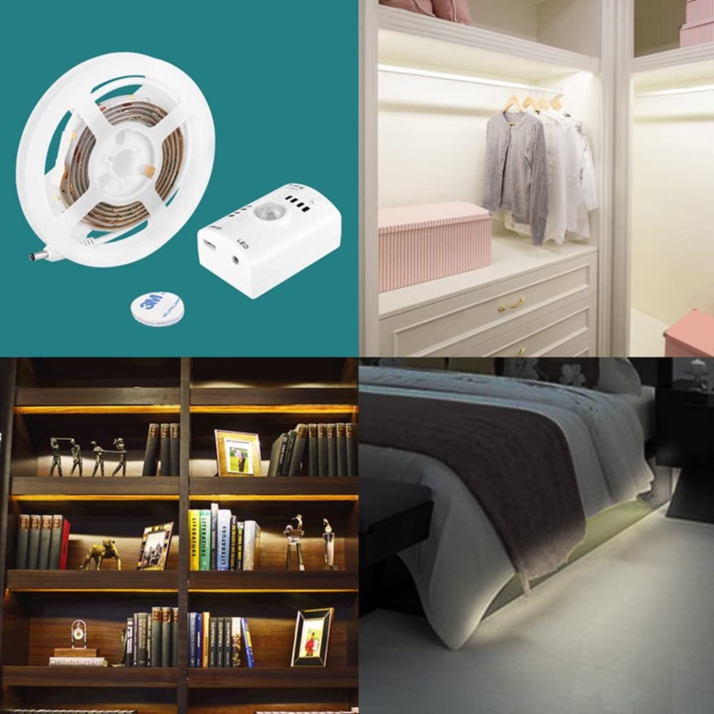 Rechargeable USB LED Strip Light with Motion Sensor - 3.3ft Smart Wardrobe Lighting for Closet, Cupboard, Stairs, Corridor | 2835 LEDs Energy Saving Indoor Light for Bedroom, Kitchen, Desk & Wine Cabinet (Perfect for Nighttime Navigation & Ambient Lighting)