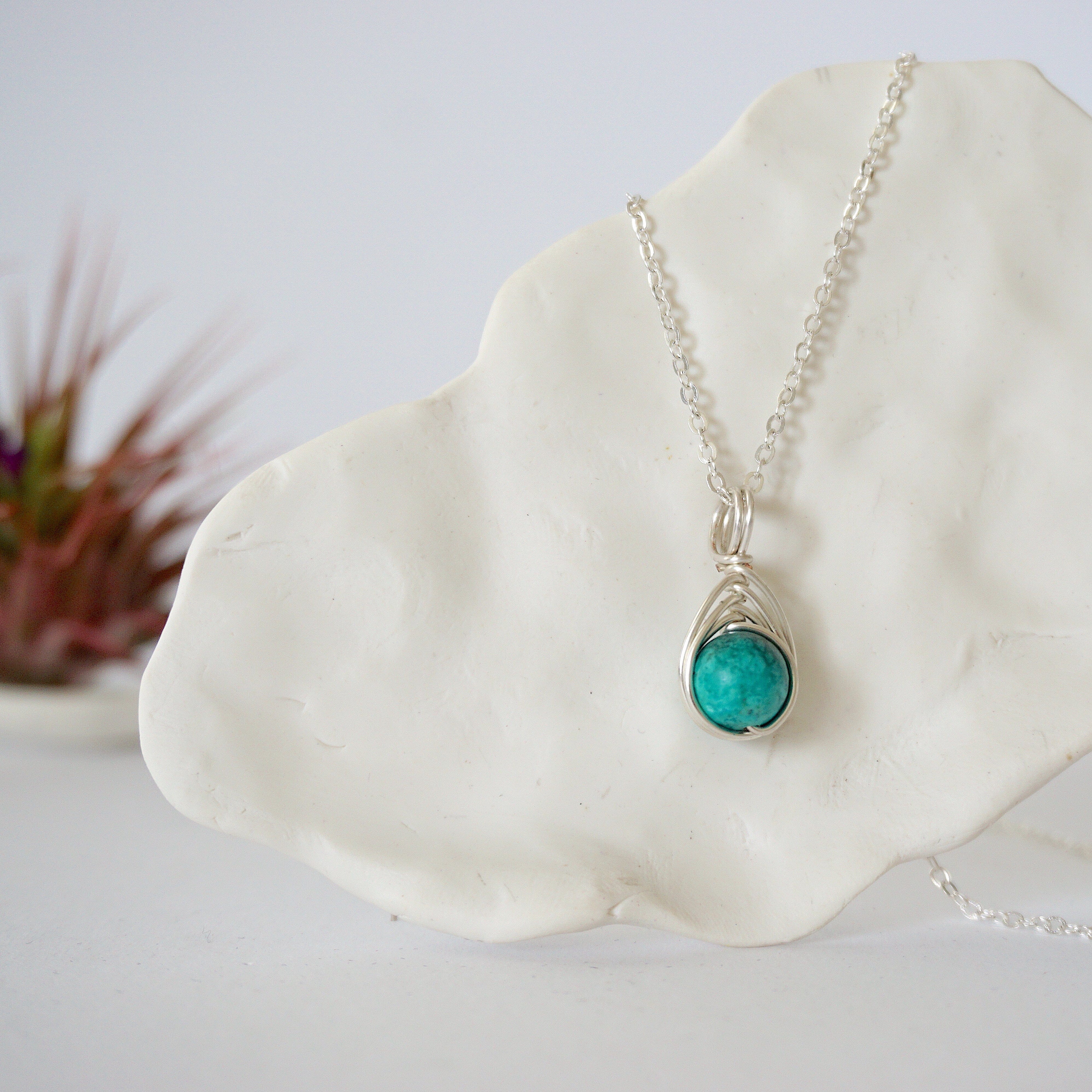 Turquoise Silver Plated Bead Charm Necklace for Women | Boho Chic Jewelry | Handmade Dainty Pendant Necklace | Perfect for Casual Wear, Parties & Gifts