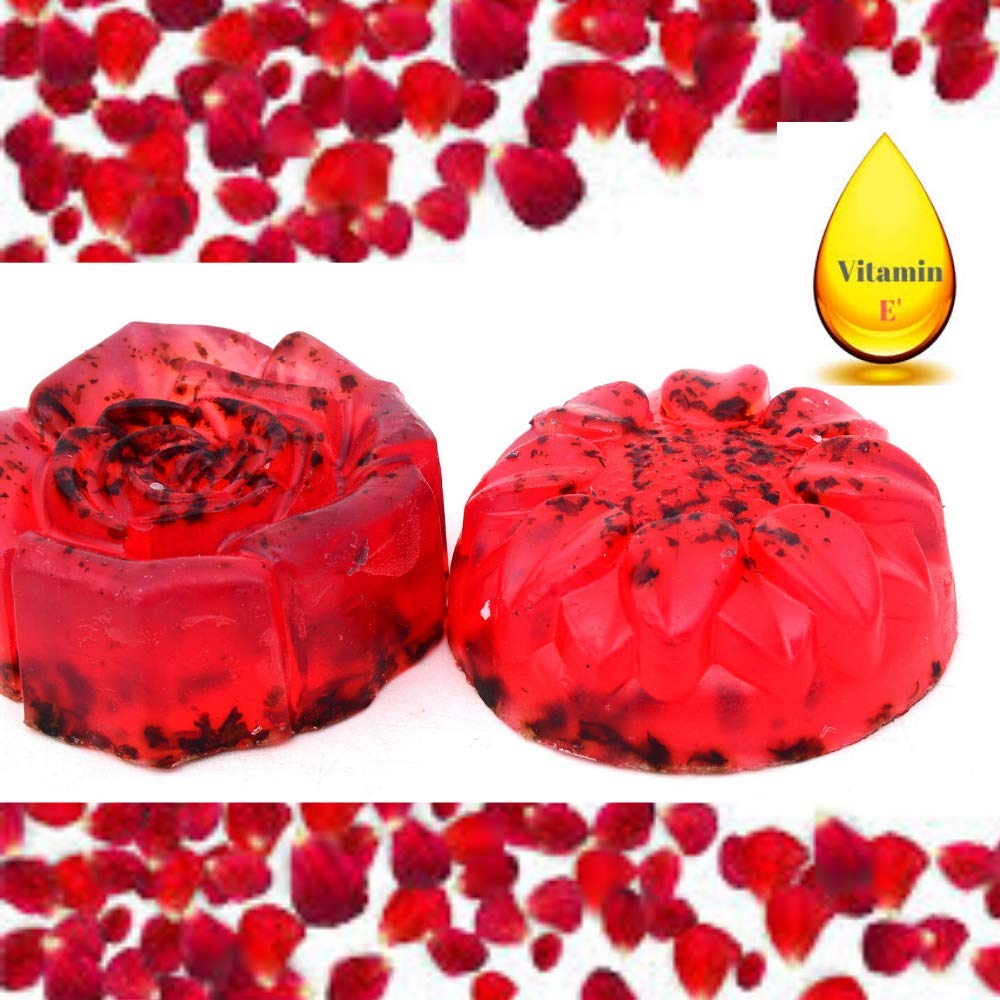 Organic Handmade Rose Petals Soap with Vitamin E | 80g Each | Pack of 3 | Sulfate-Free, Paraben-Free, Vegan | Relaxing Bath & Shower Soap for Men & Women | Gift Set with Free Bath Powder Sample | Perfect for Spa Day, Self-Care & Romantic Gifts