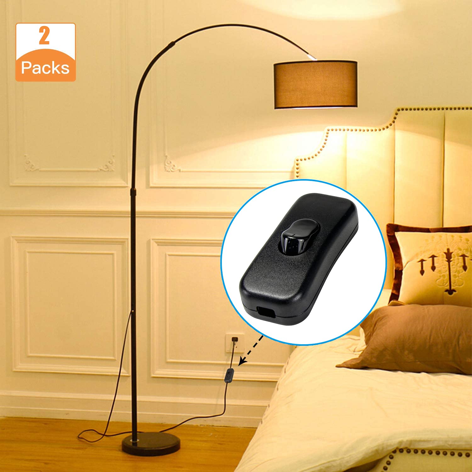 2 Pack Inline Cord Switch - On/Off Lamp Control Appliance Switch for Bedroom, Table Lamp, Desk & LED Lights - Perfect for Home Office, Dorm Room & Nightstand Lighting