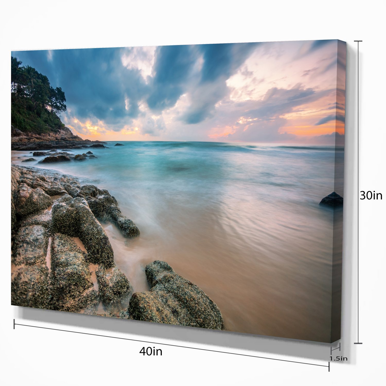 Extra Large Tropical Sunset Beach Seascape Canvas Wall Art - Stunning Ocean View Painting for Living Room, Bedroom & Office Decor