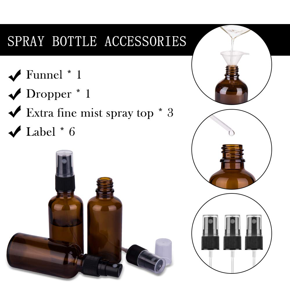 2oz Amber Glass Spray Bottles for Essential Oils & Aromatherapy - Small Empty Fine Mist Spray Bottles (Set of 3) - Perfect for DIY Beauty, Hair Care & Home Cleaning Solutions