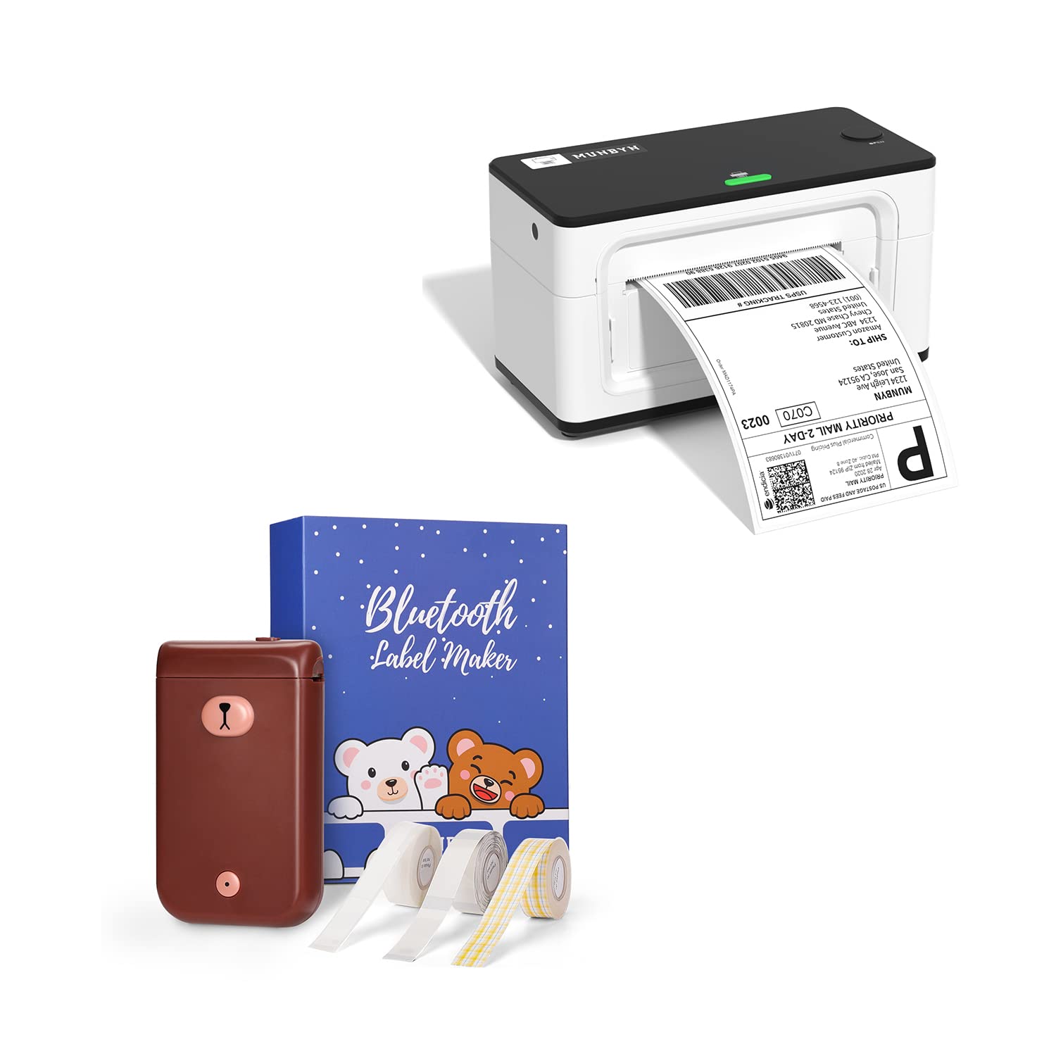MUNBYN Bluetooth Thermal Label Printer 300DPI - 4x6 Portable Shipping Label Maker with 3 Rolls Label Tapes | Wireless Barcode Printer for Amazon FBA, Etsy, Shopify & Small Business | Perfect for Packages, Inventory & Office Organization
