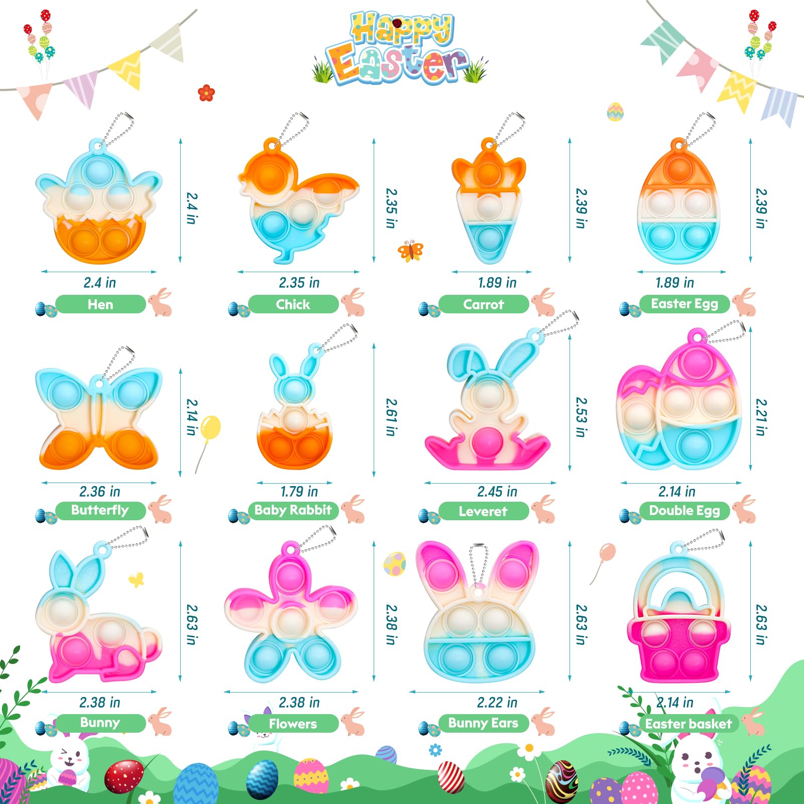 24 Pack Easter Pop Fidget Toys Bulk - Easter Party Favors for Kids, Easter Egg Fillers & Basket Stuffers - Mini Pop Keychain Fidgets for Classroom Prizes, Goodie Bag Stuffers, Kids Party Supplies Gifts - Perfect for Easter Celebrations, Classroom Rewards & Sensory Play