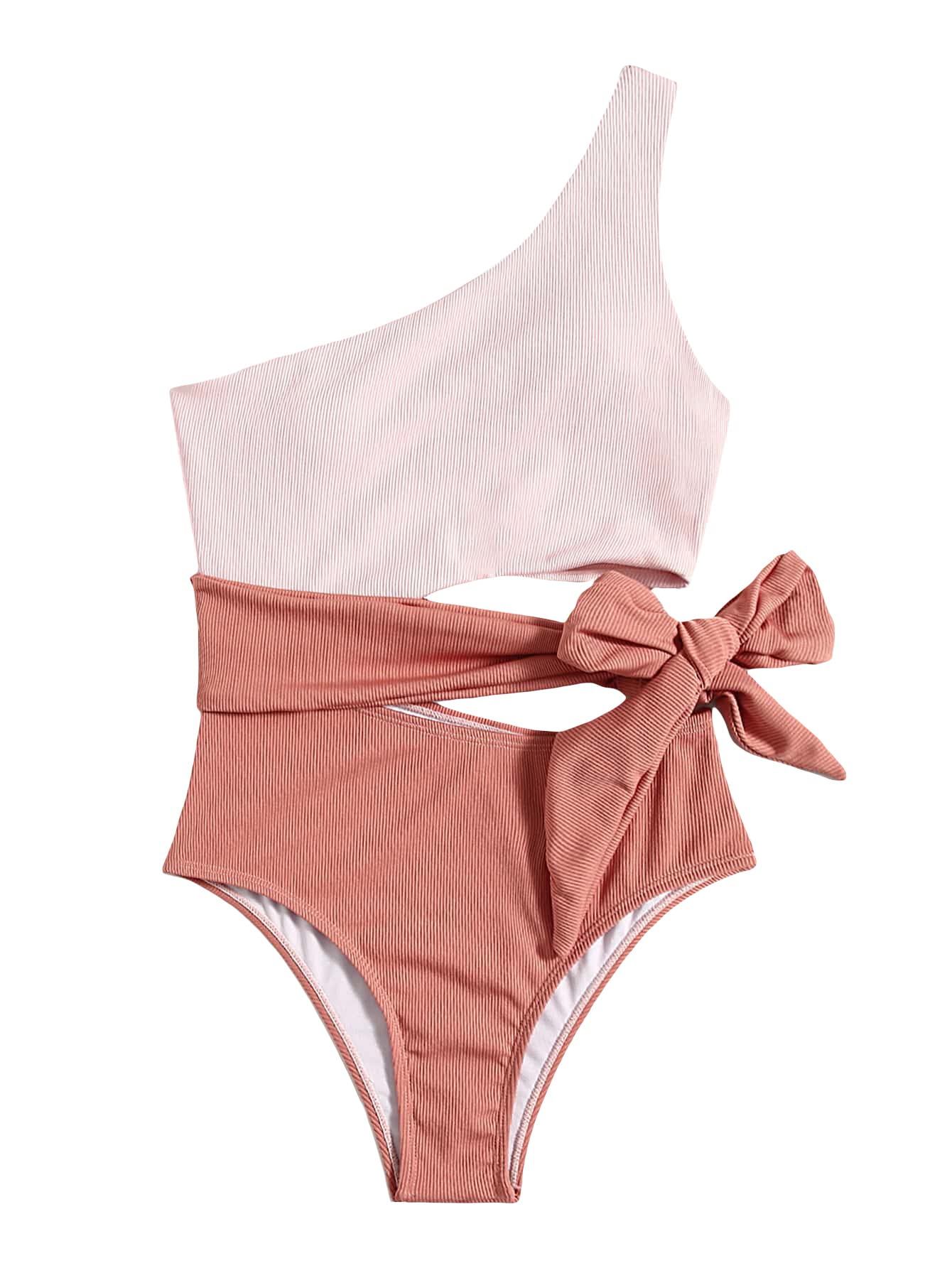 WDIRARA Women's One Shoulder Monokini Swimsuit - Color Block Cutout Design with Tie Side for Beach, Pool & Summer Vacation | Sexy One Piece Bathing Suit