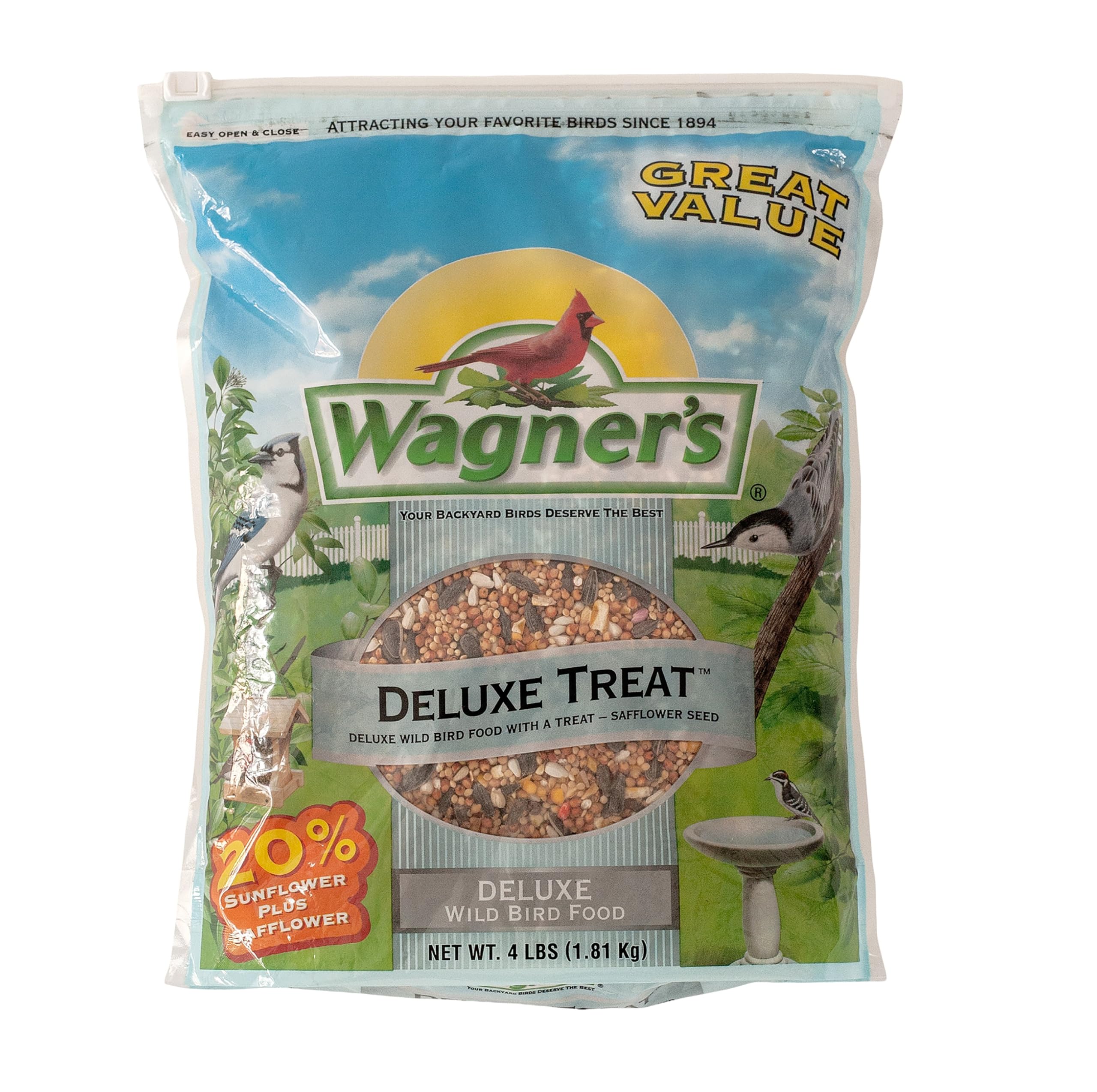 Wagner's 62067 Deluxe Wild Bird Food Treat Blend - 4 Pound Bag - Premium Nutritious Seed Mix for Wild Birds - Perfect for Backyard Bird Feeders, Bird Watching & Outdoor Nature Enthusiasts