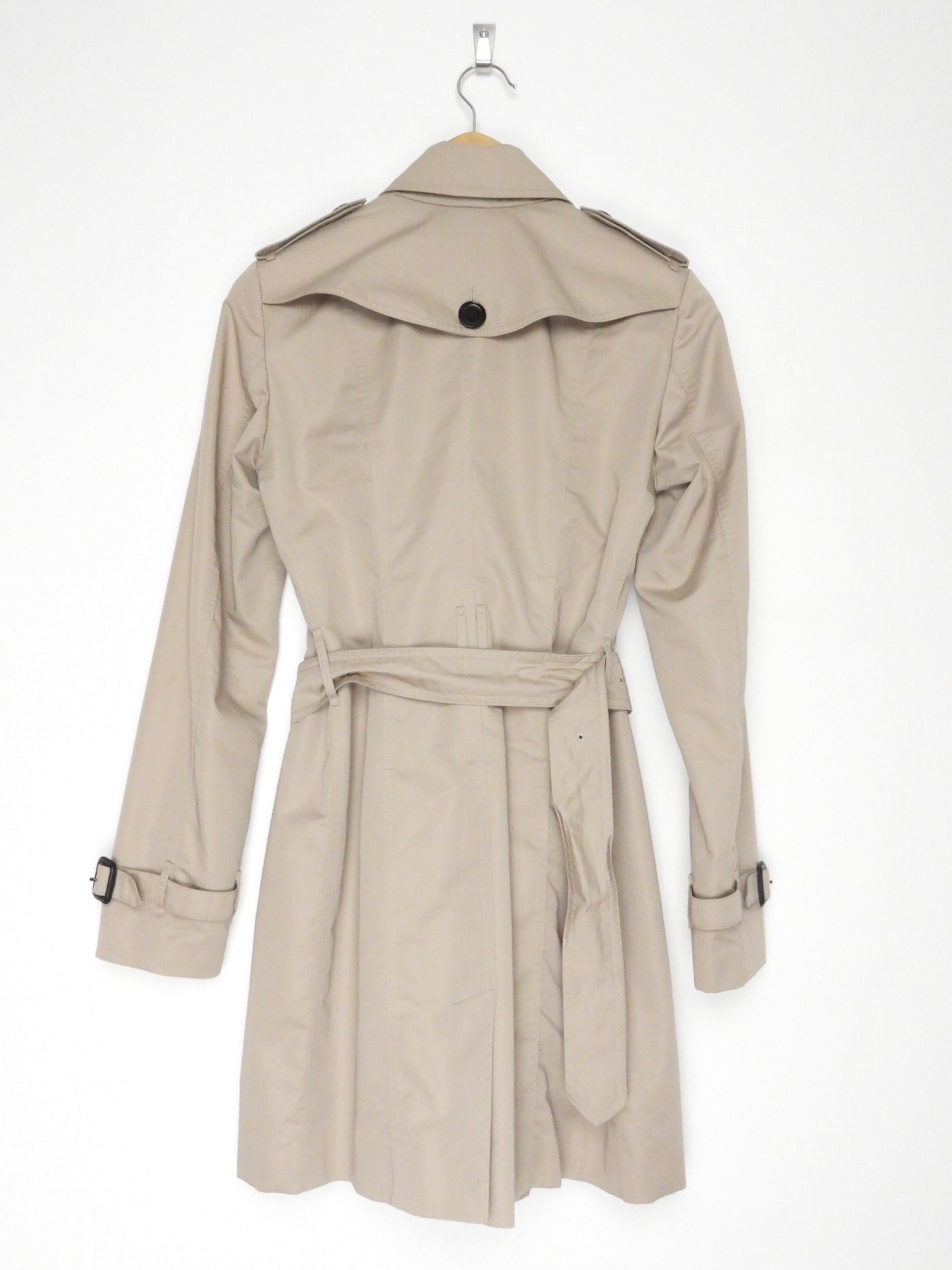 Burberry Beige Gabardine Canvas Trench Coat for Women | Size IT38 / US4 | Classic Waterproof Raincoat for Office, Travel & Formal Occasions